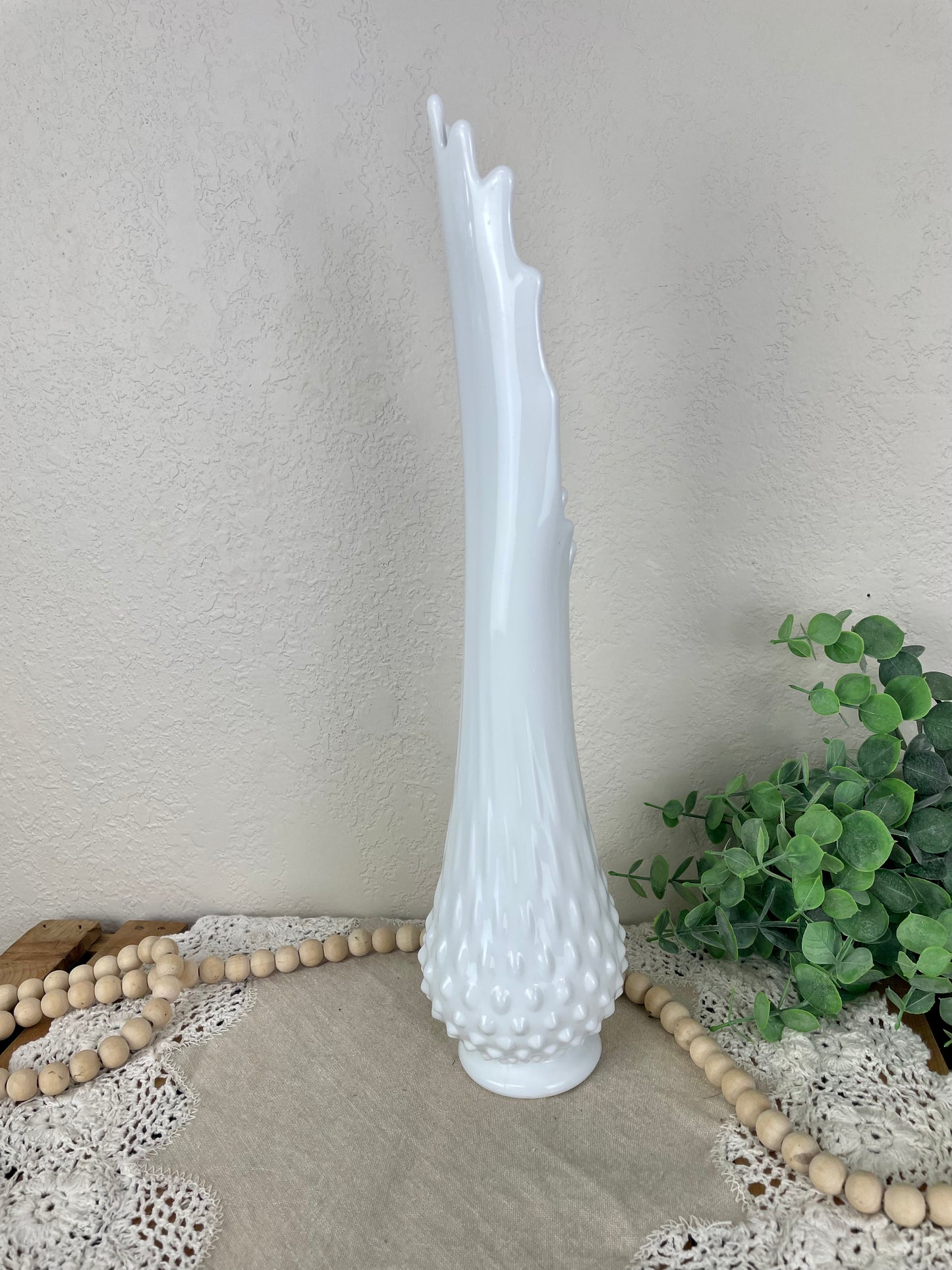Vintage Mid-Century Fenton Hobnail Swung Glass Vase