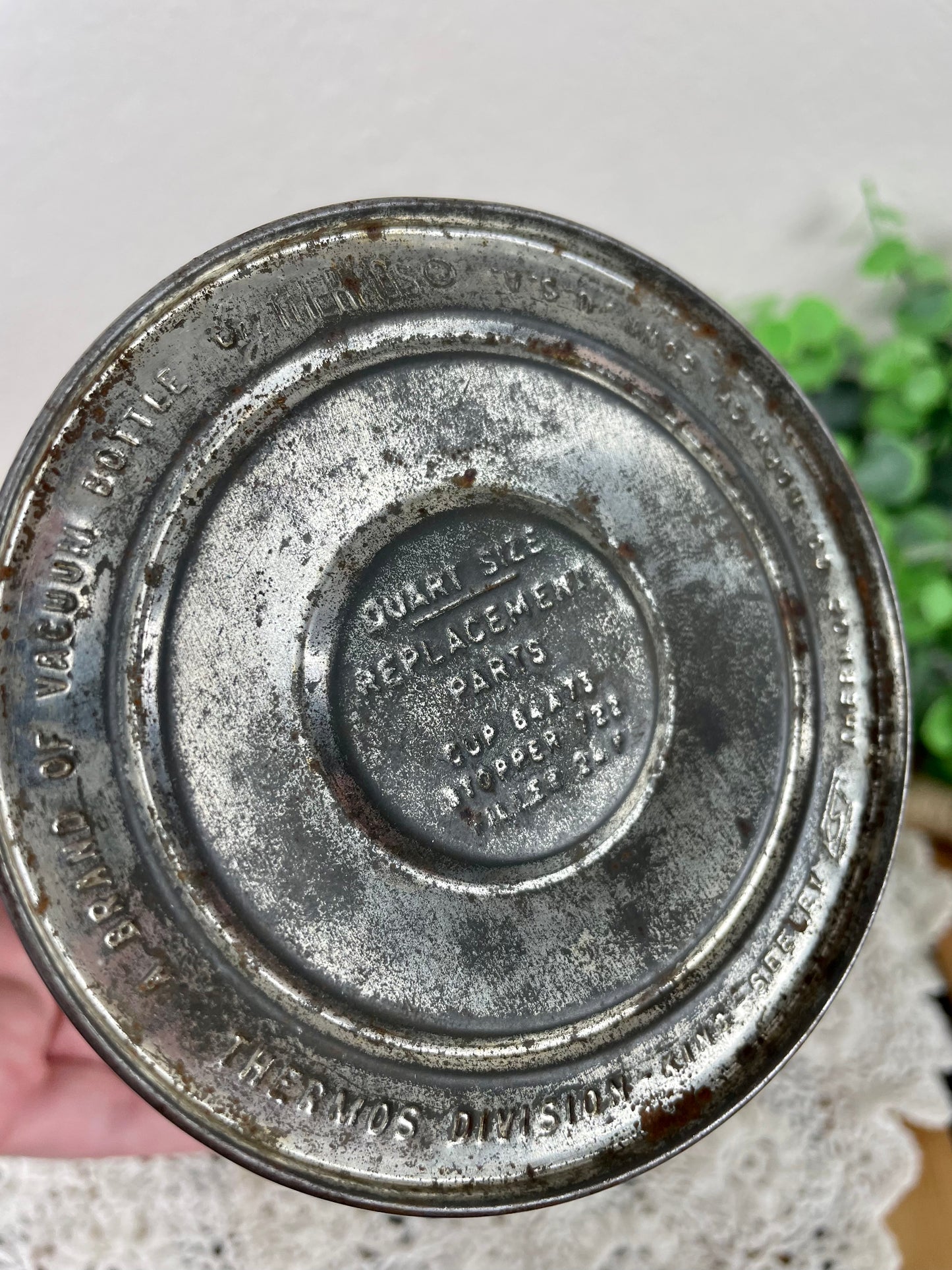 Vintage Green Plaid Quart Sized Thermos
