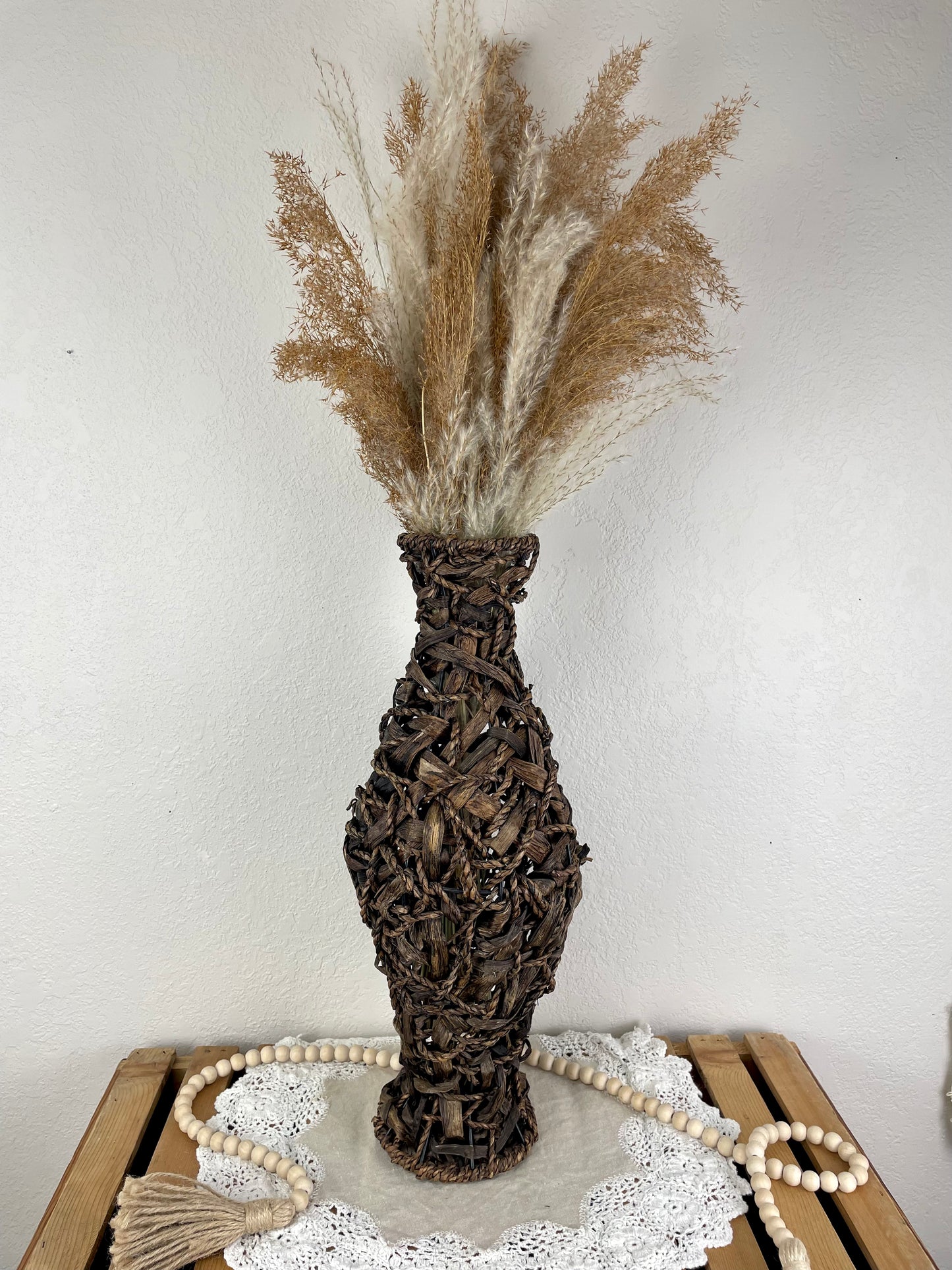 Vintage Wicker Vase with Dried Florals