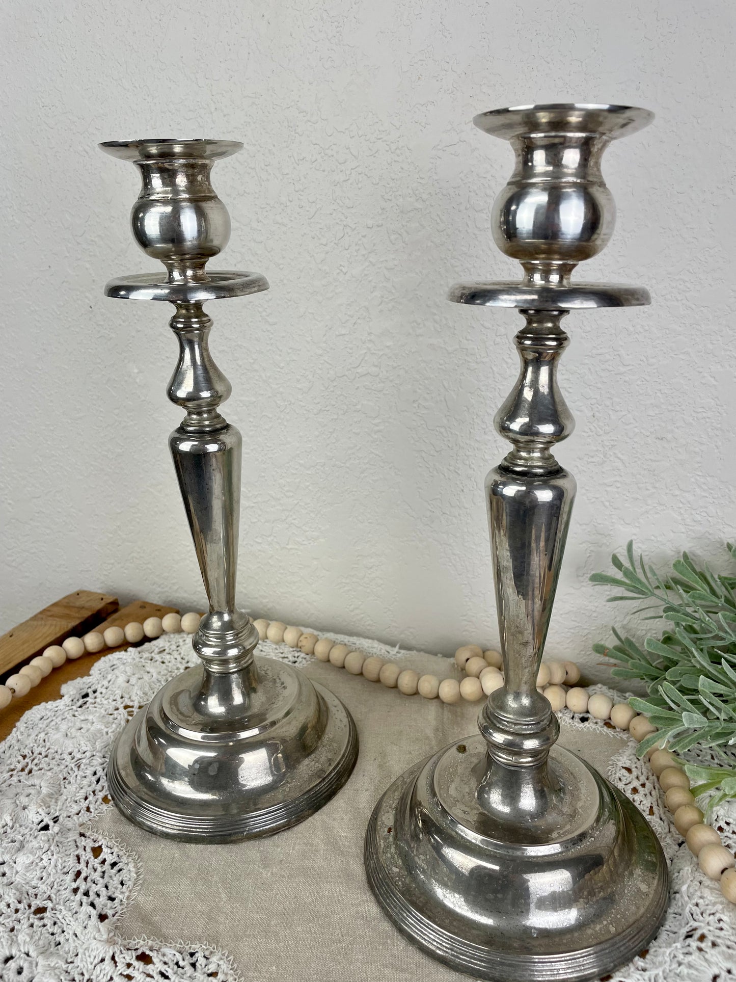 Vintage Silverplate Candlestick Set with Natural Patina