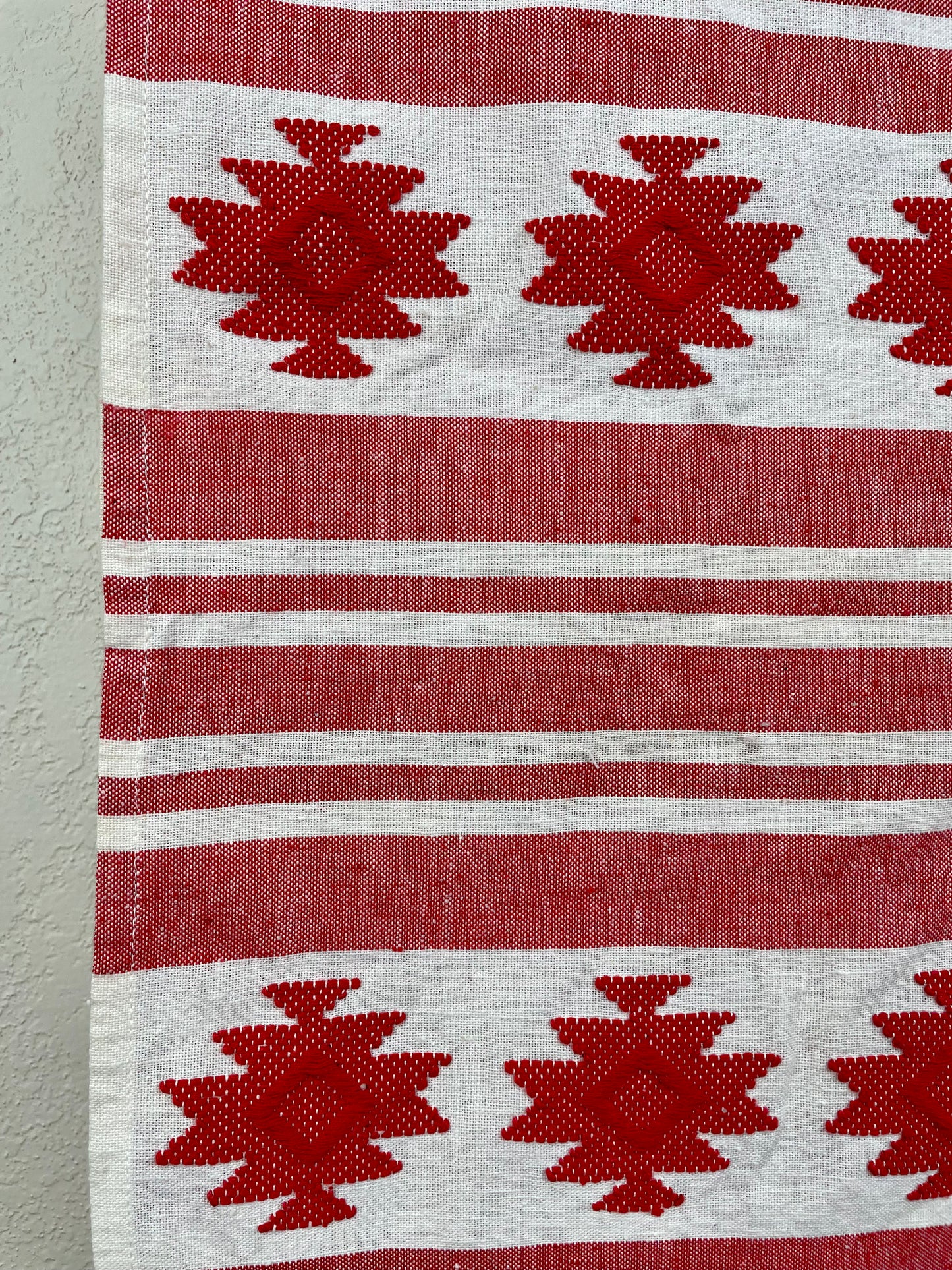Vintage Large Table Runner with Red Tribal Pattern