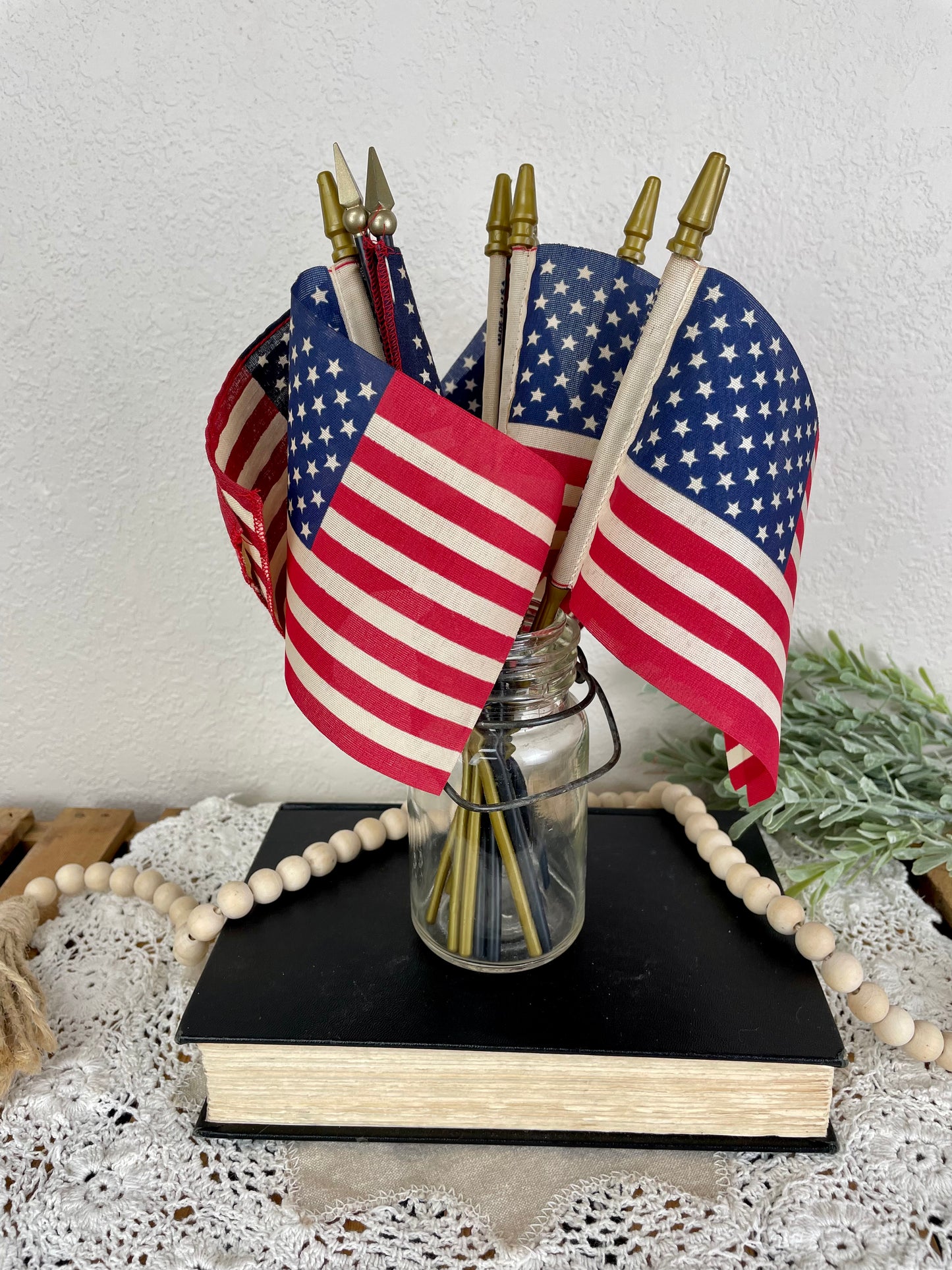 Vintage Glass Jar with Mini Flags