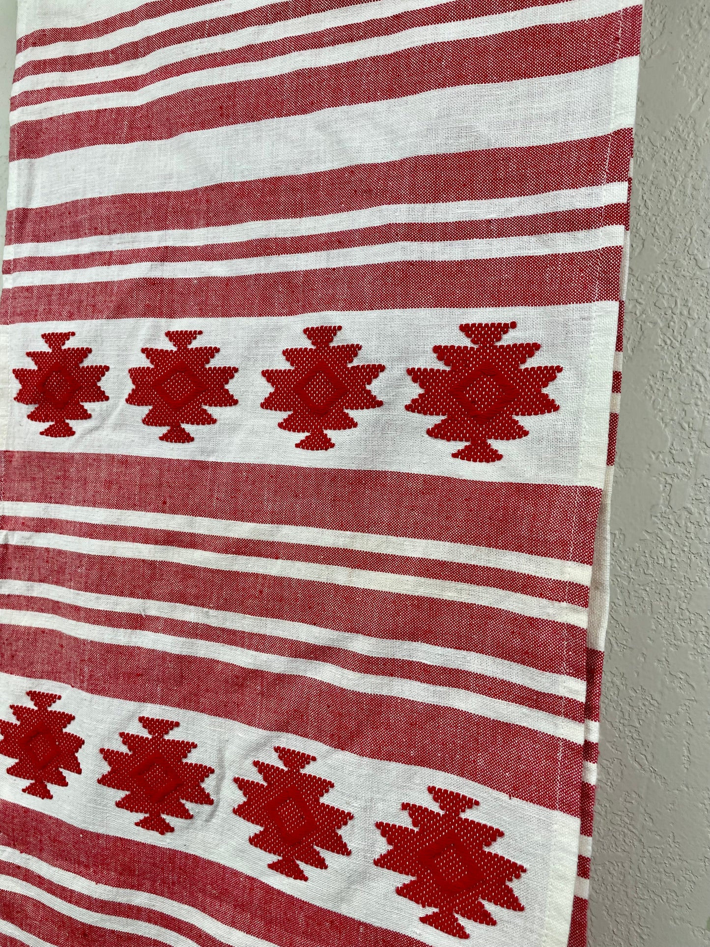 Vintage Large Table Runner with Red Tribal Pattern