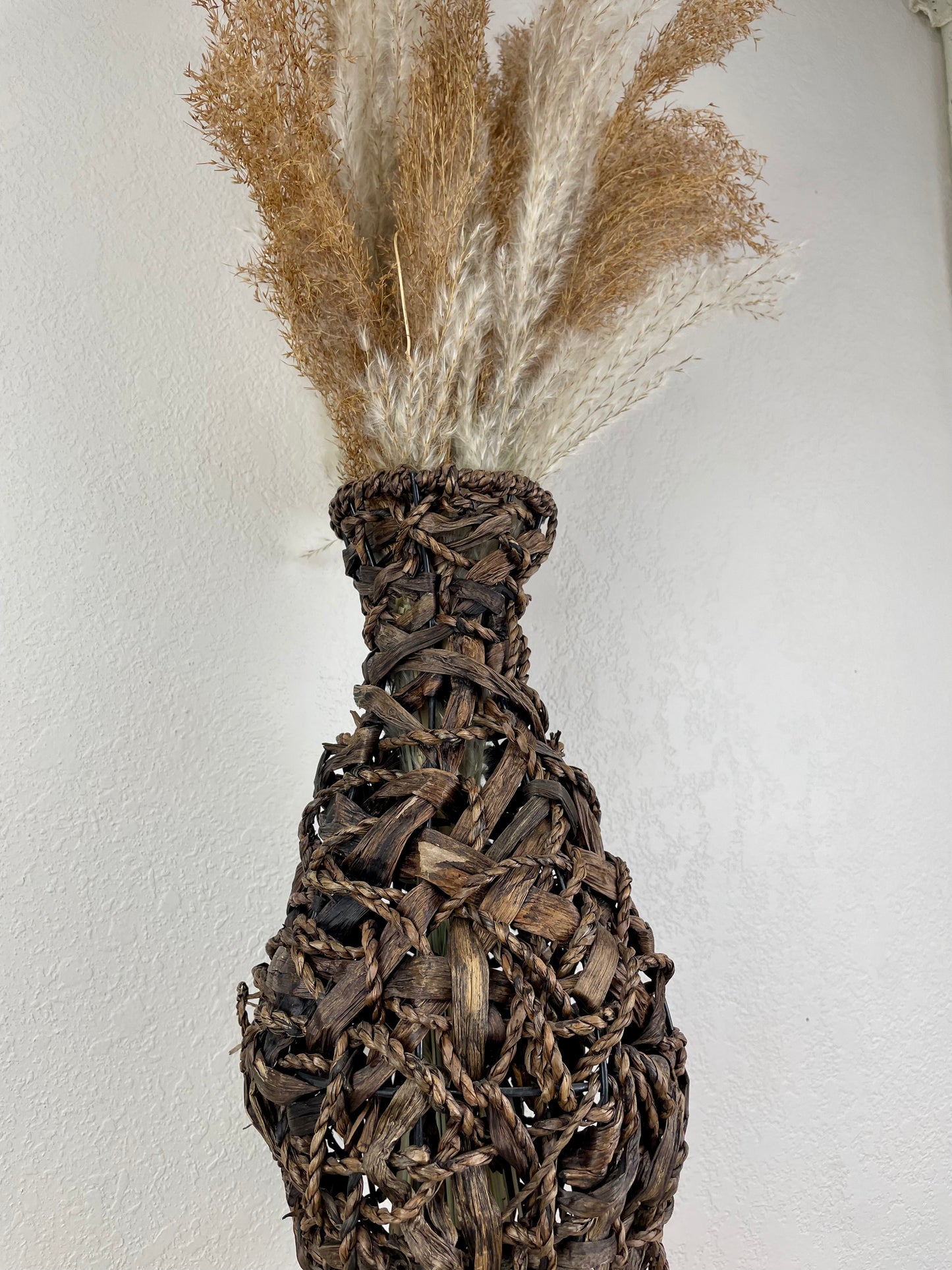 Vintage Wicker Vase with Dried Florals