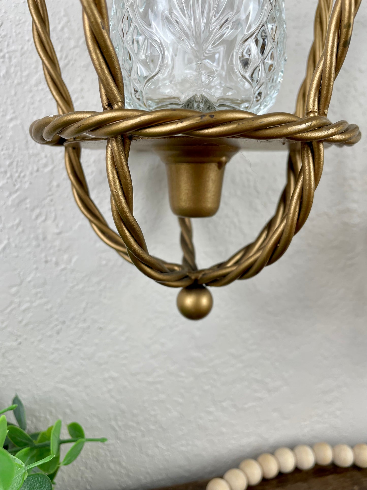 Vintage Home Interiors Metal Gold Rope Candle Sconce Set