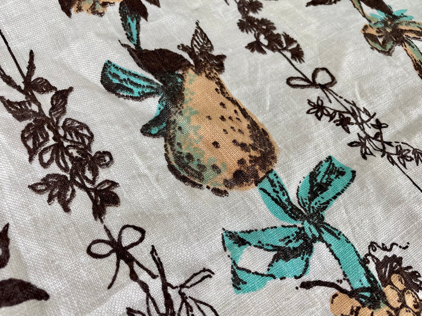 Vintage Mid-Century Blue & Brown Tea Towel