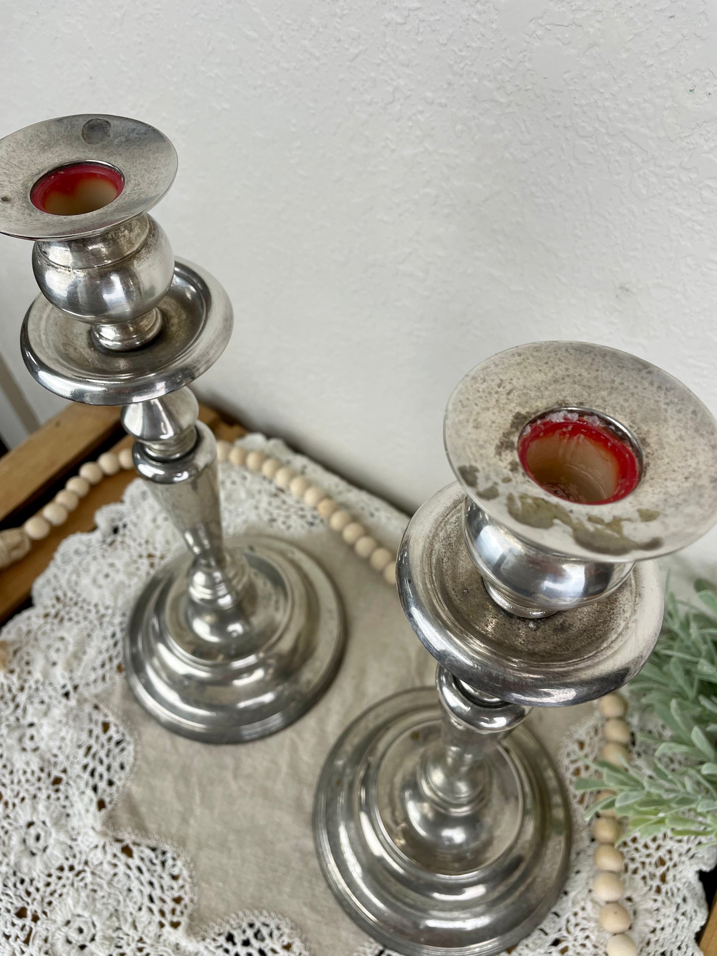 Vintage Silverplate Candlestick Set with Natural Patina