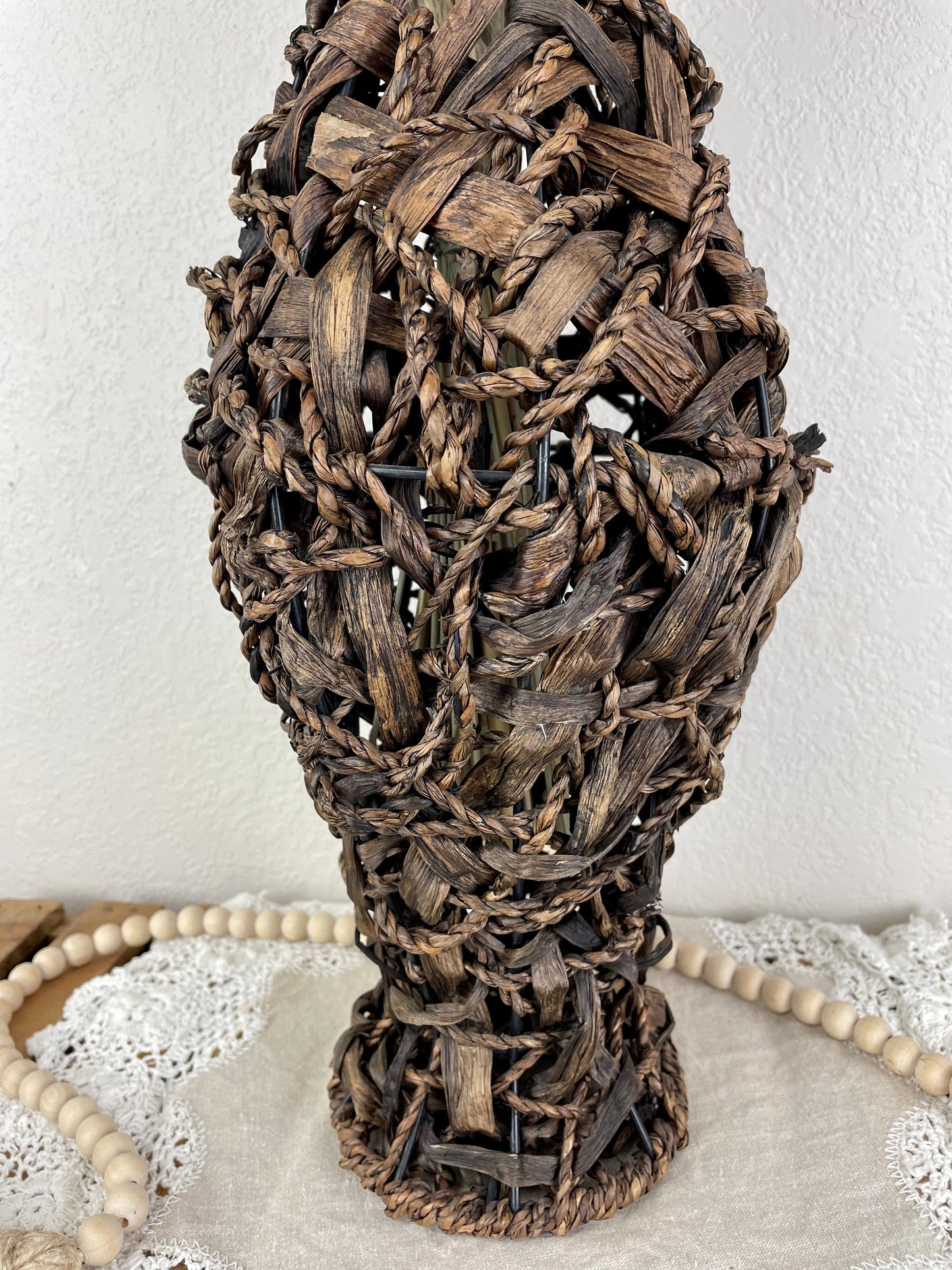 Vintage Wicker Vase with Dried Florals