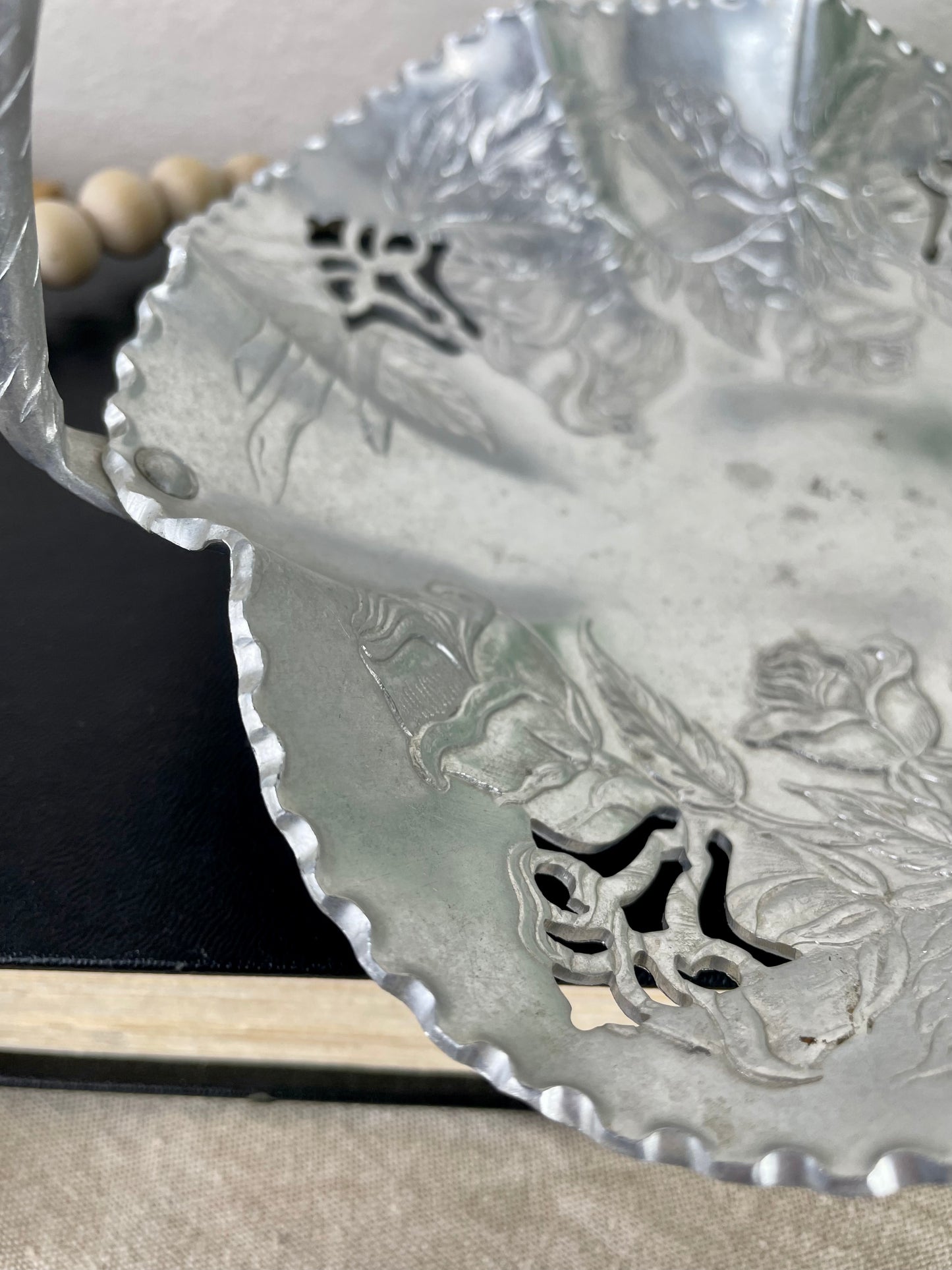 Vintage Embossed Aluminum Serving Tray