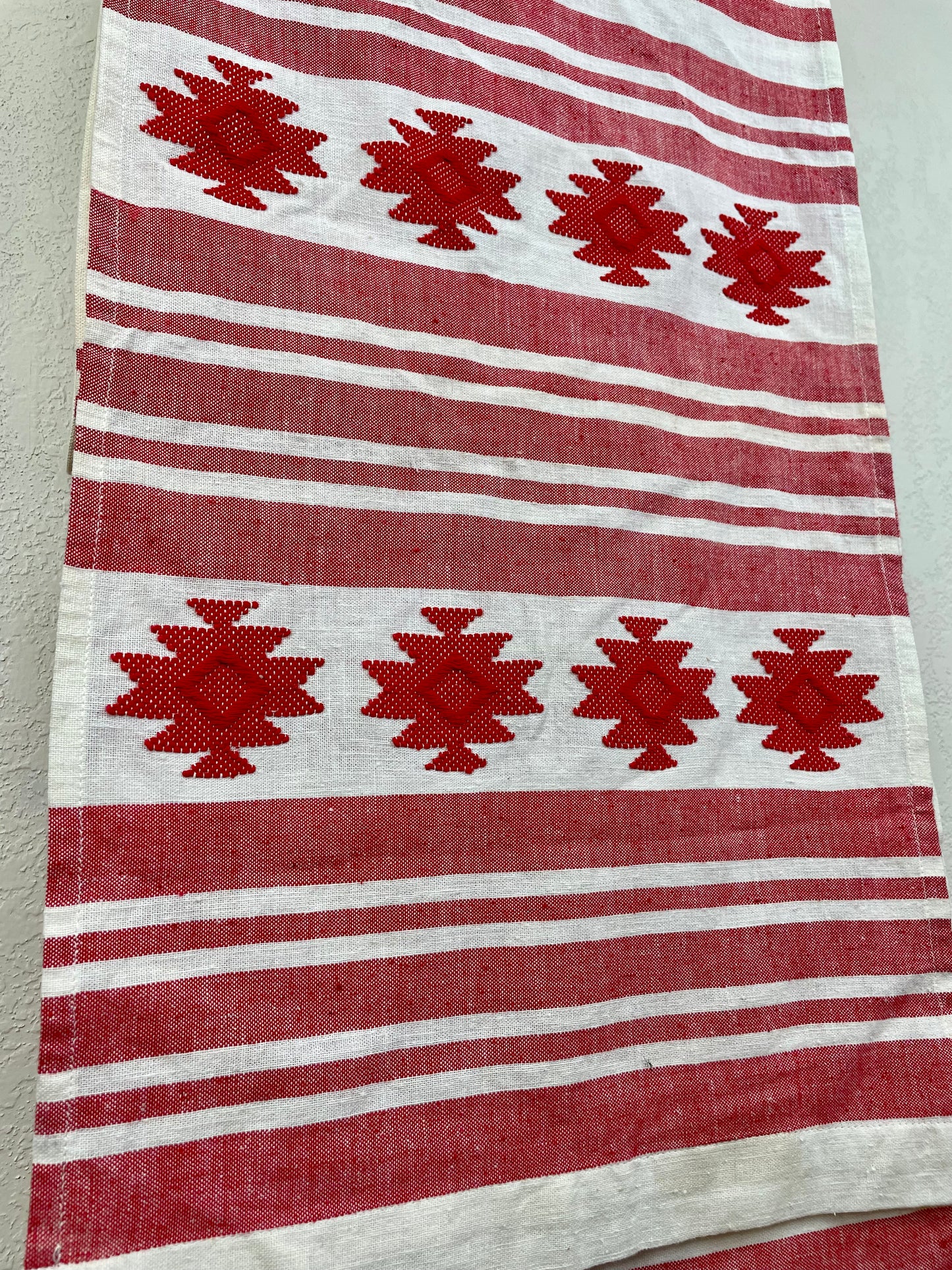 Vintage Large Table Runner with Red Tribal Pattern