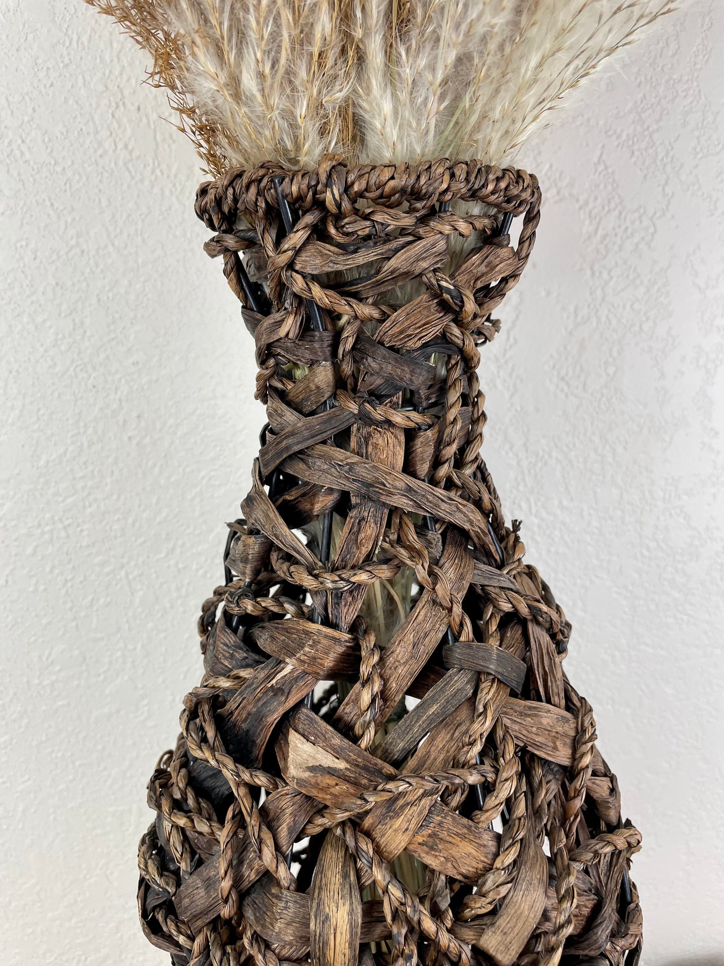 Vintage Wicker Vase with Dried Florals