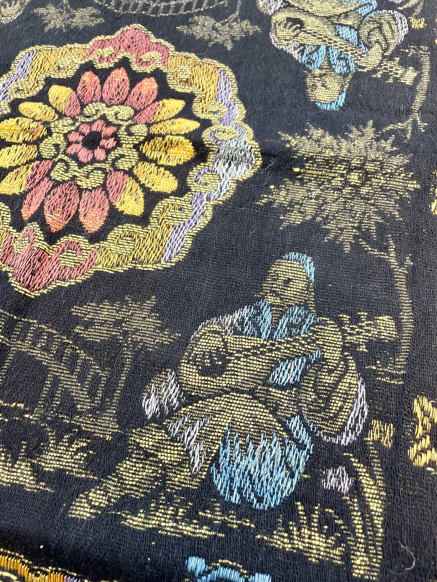 Vintage Asian Woven Tablecloth with Fringe