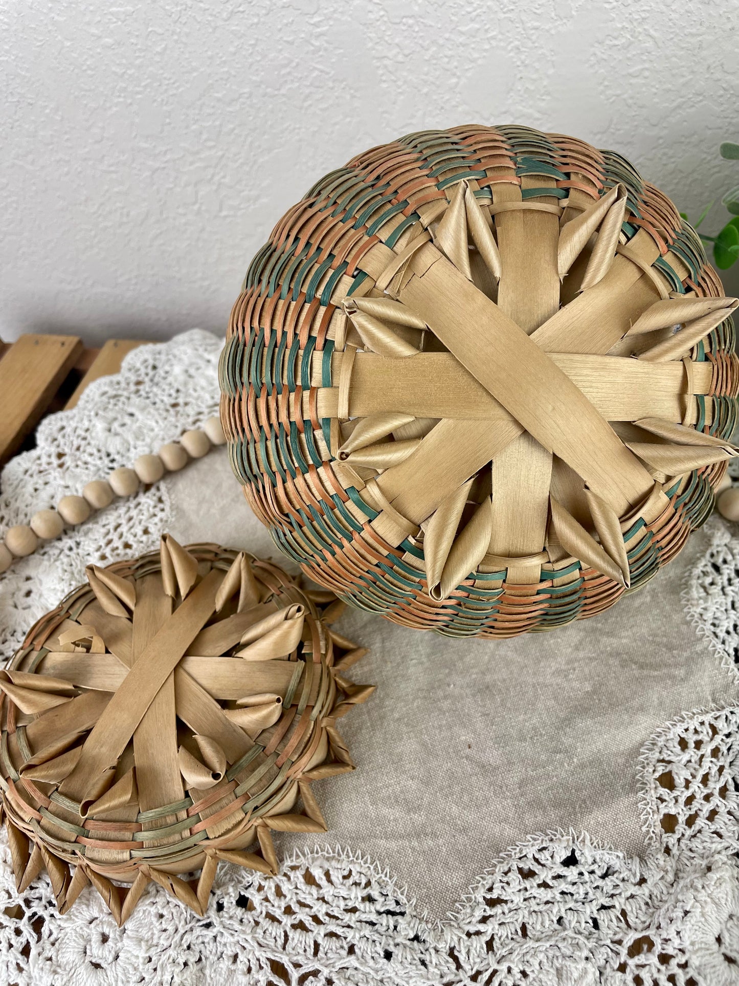 Vintage Hand Woven Native American Basket with Lid