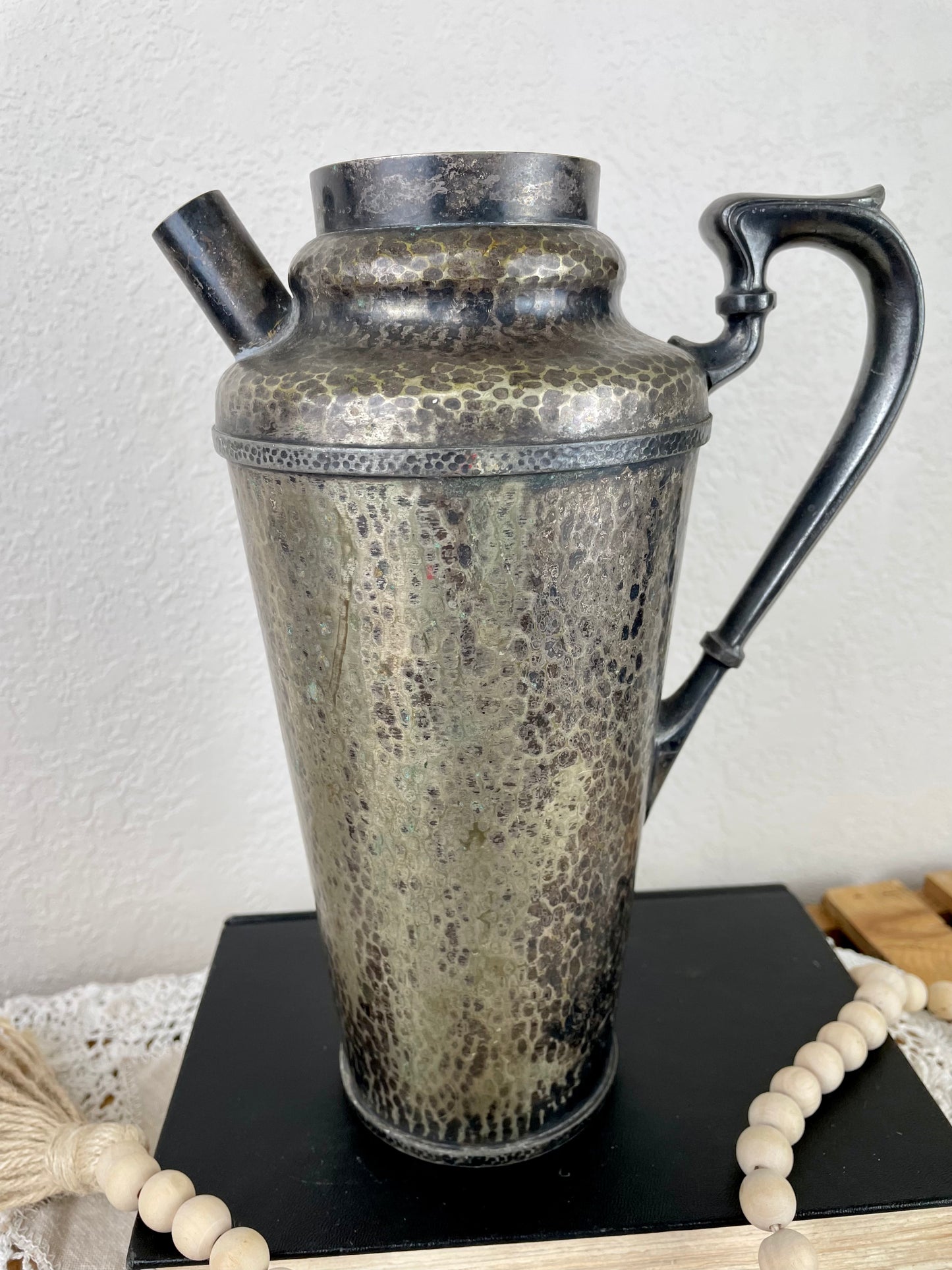 Vintage Hammered Silver Pitcher with MAC Monogram