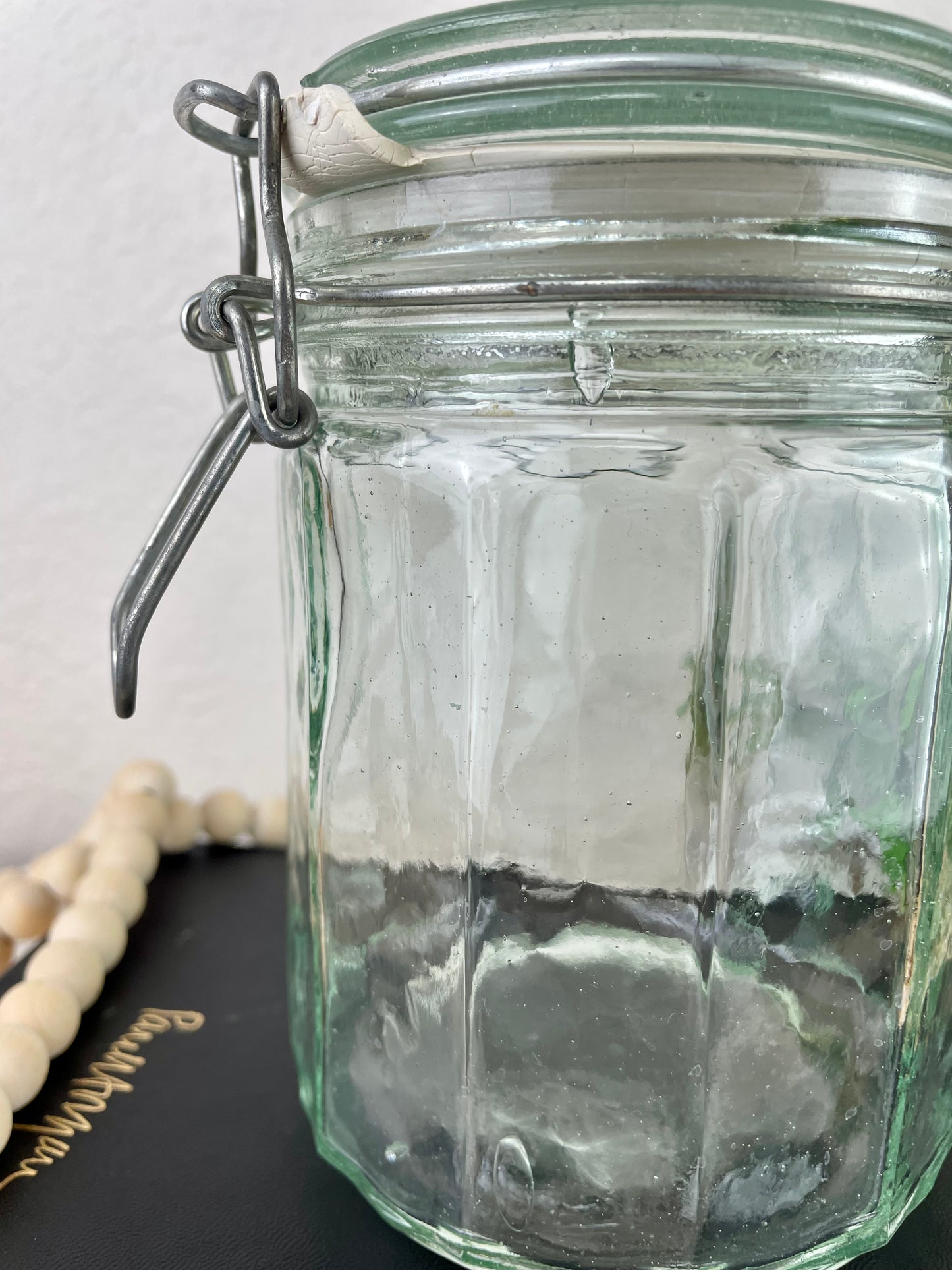Vintage Green Glass Storage Jar with Clasp