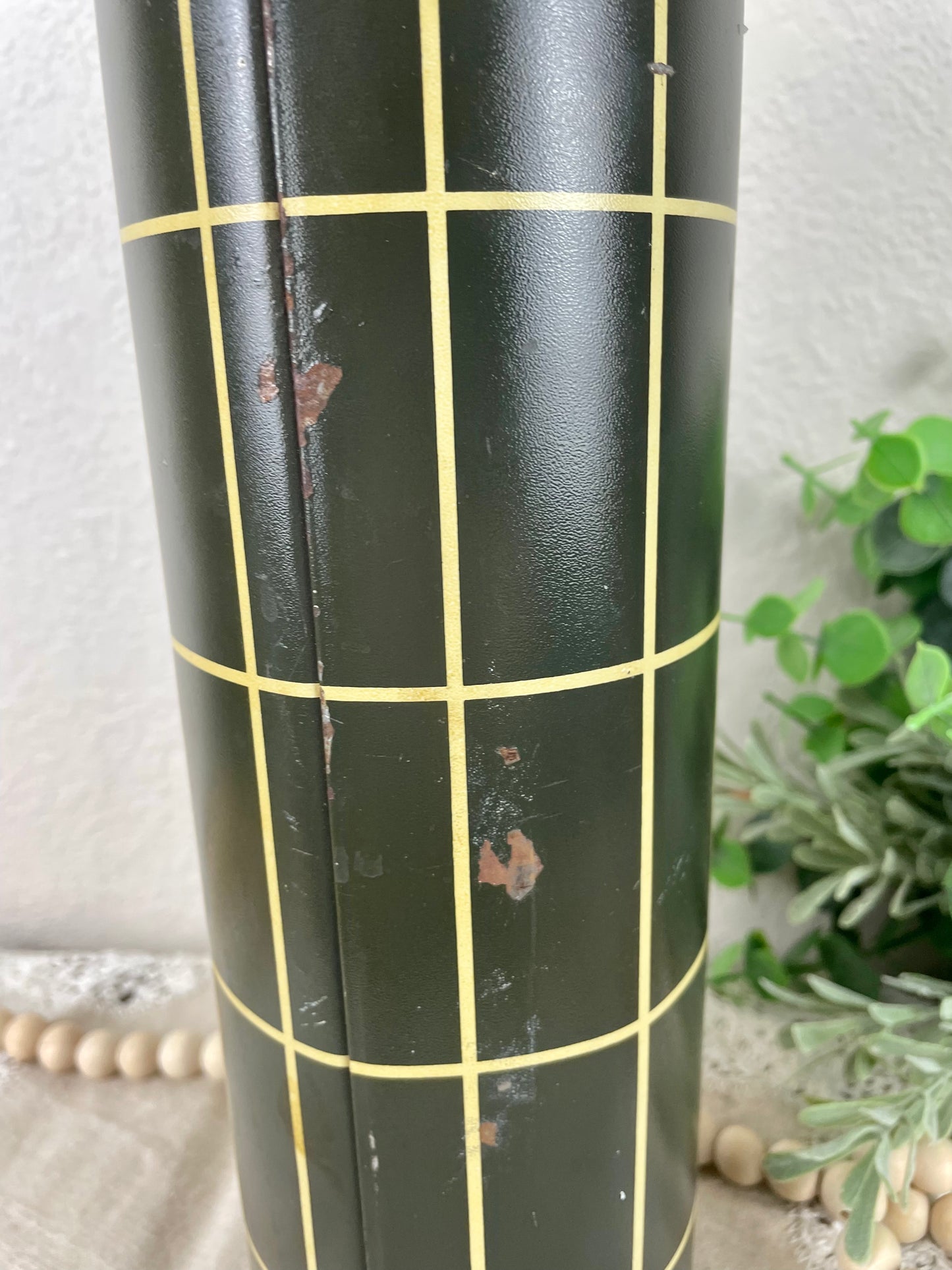 Vintage Green Plaid Quart Sized Thermos