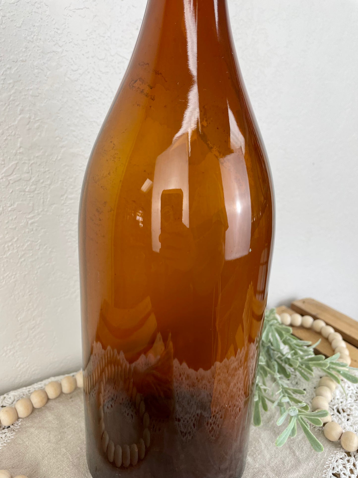 Vintage Large Amber Bottle with Porcelain Lid