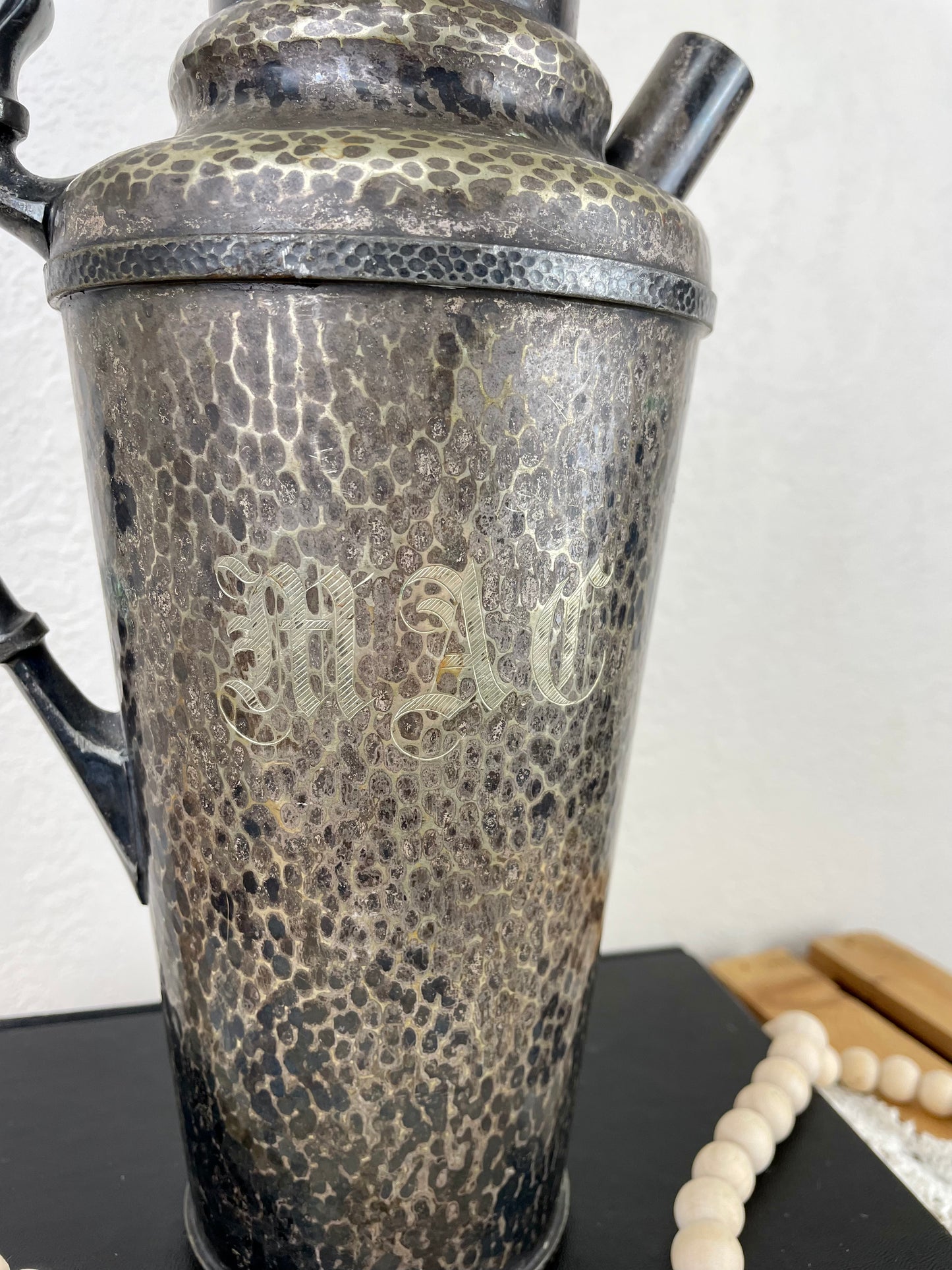 Vintage Hammered Silver Pitcher with MAC Monogram