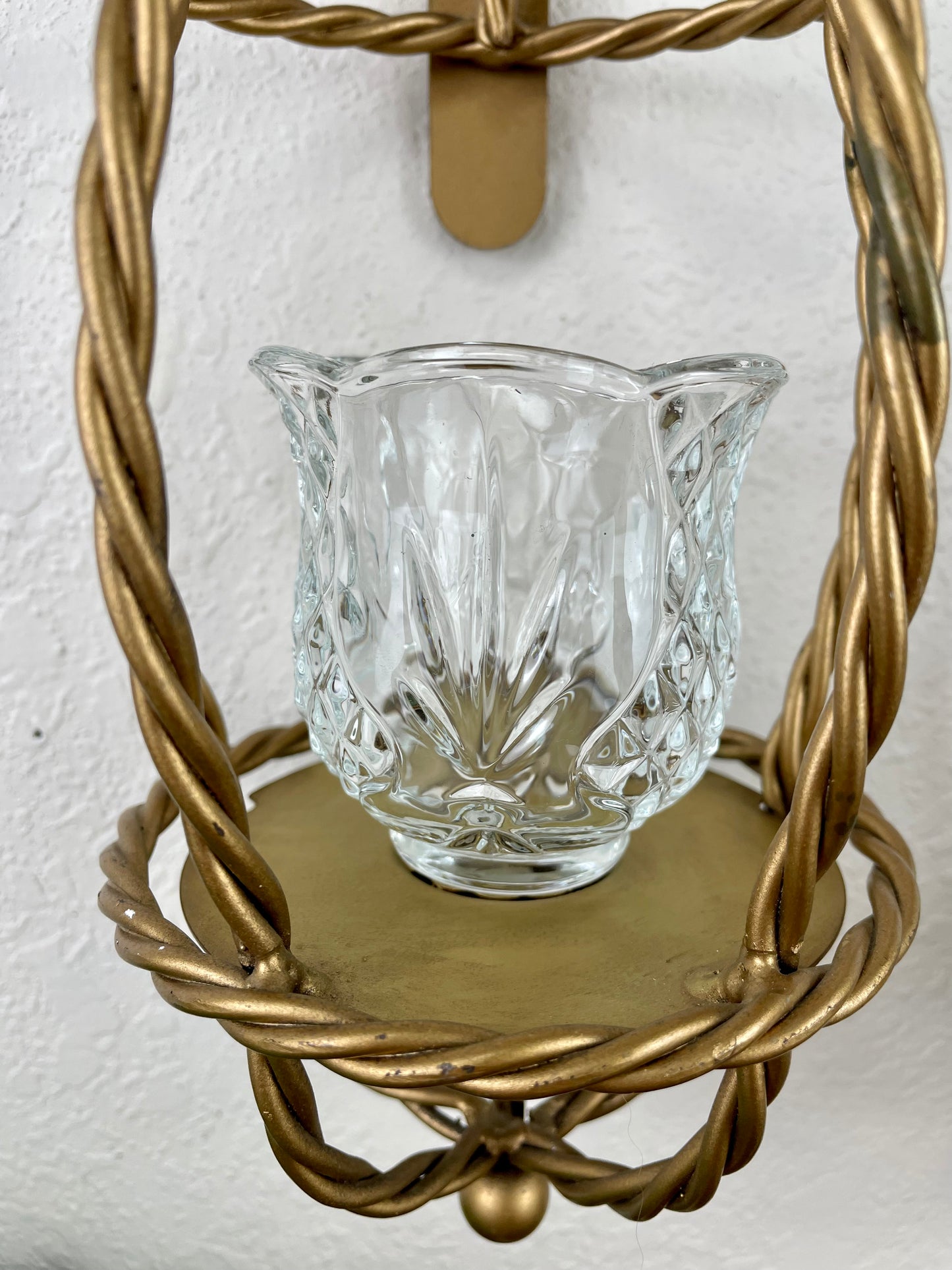 Vintage Home Interiors Metal Gold Rope Candle Sconce Set