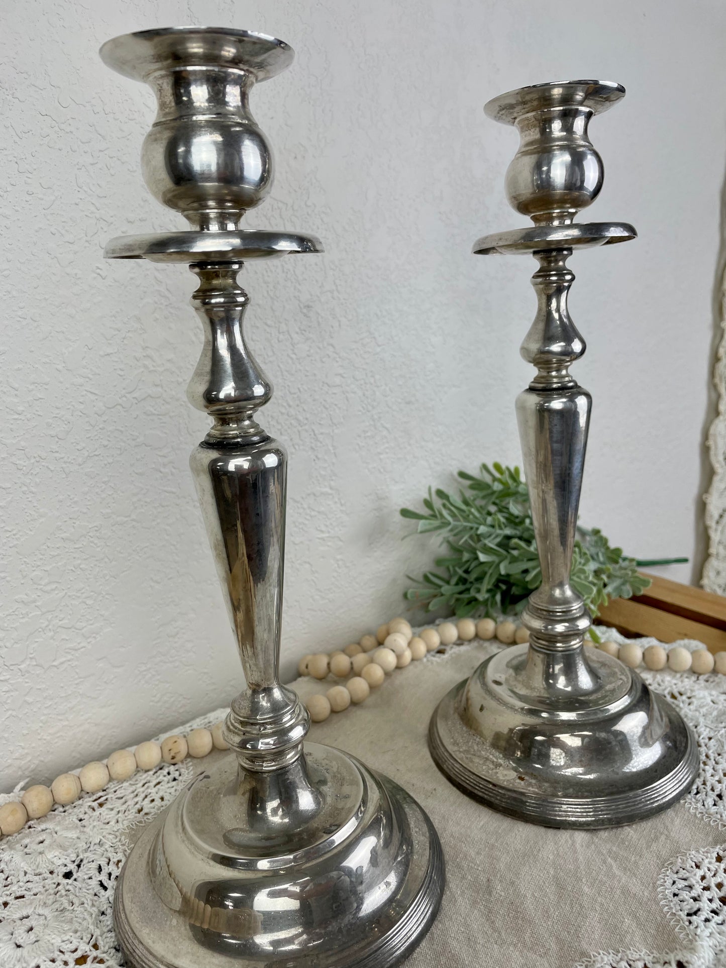 Vintage Silverplate Candlestick Set with Natural Patina