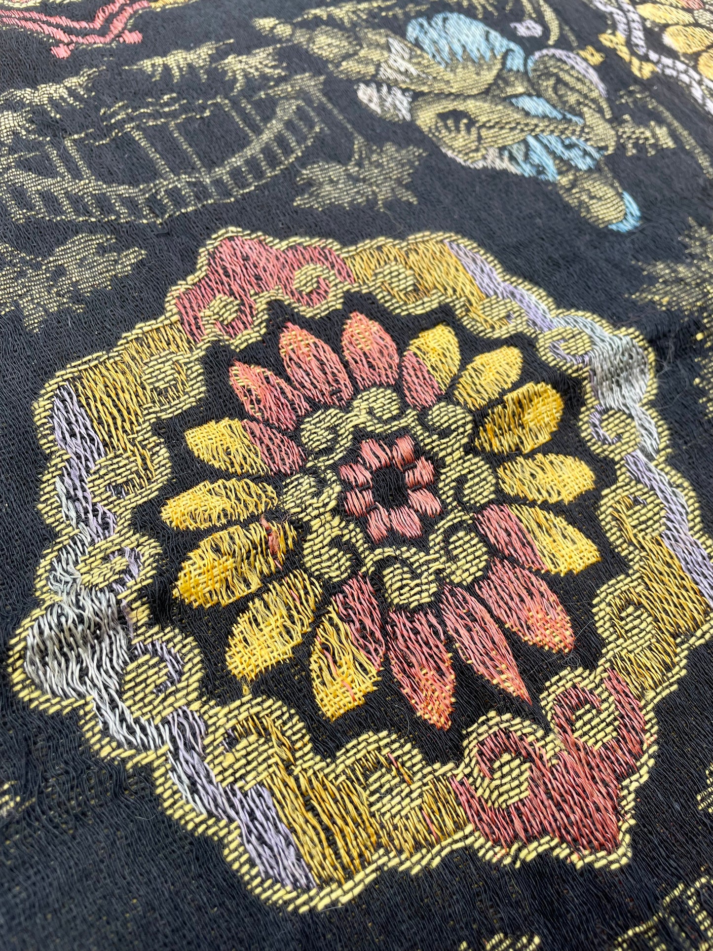 Vintage Asian Woven Tablecloth with Fringe