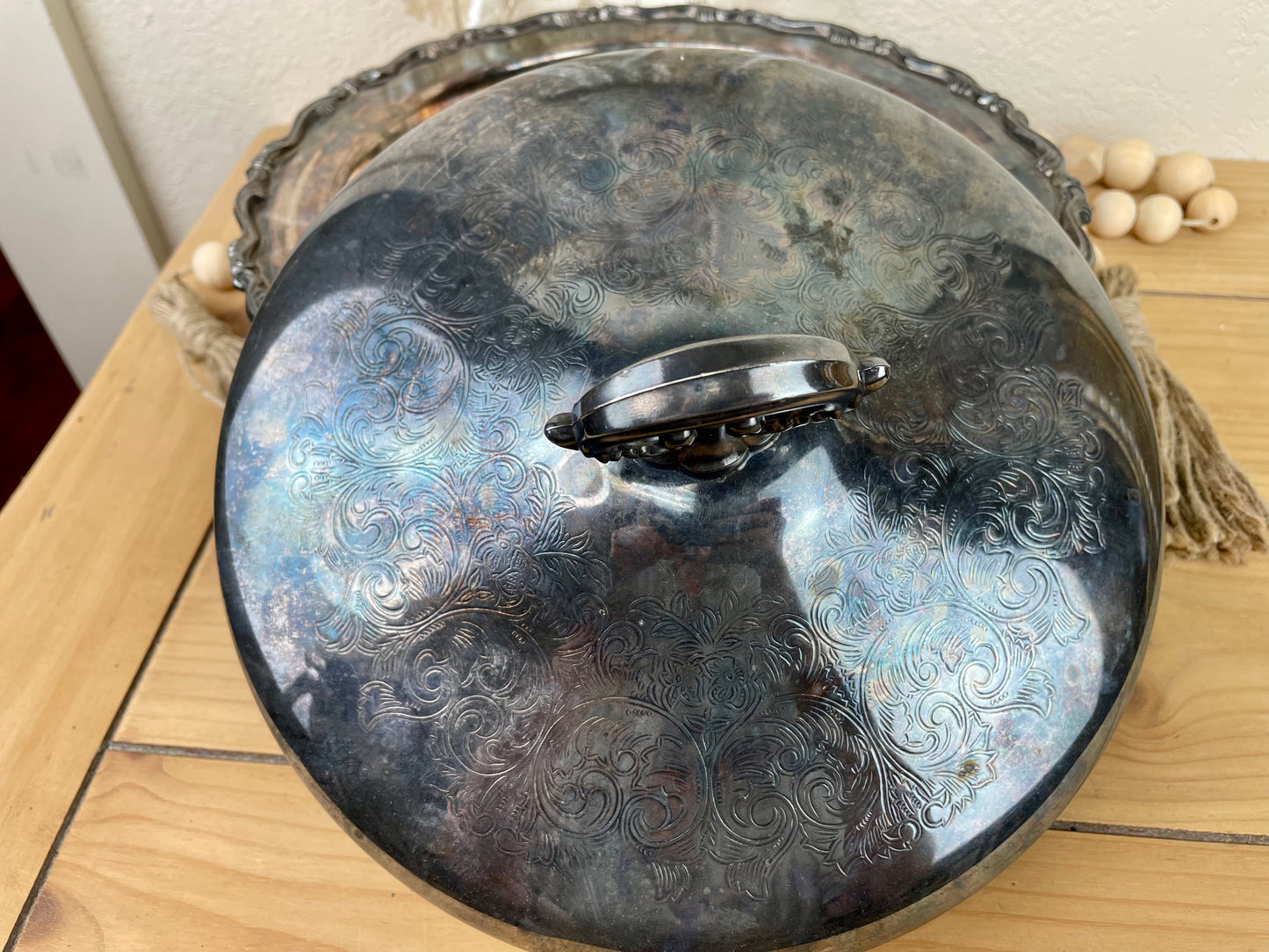 Vintage Footed Silver Oneida Dish Warmer with Lid