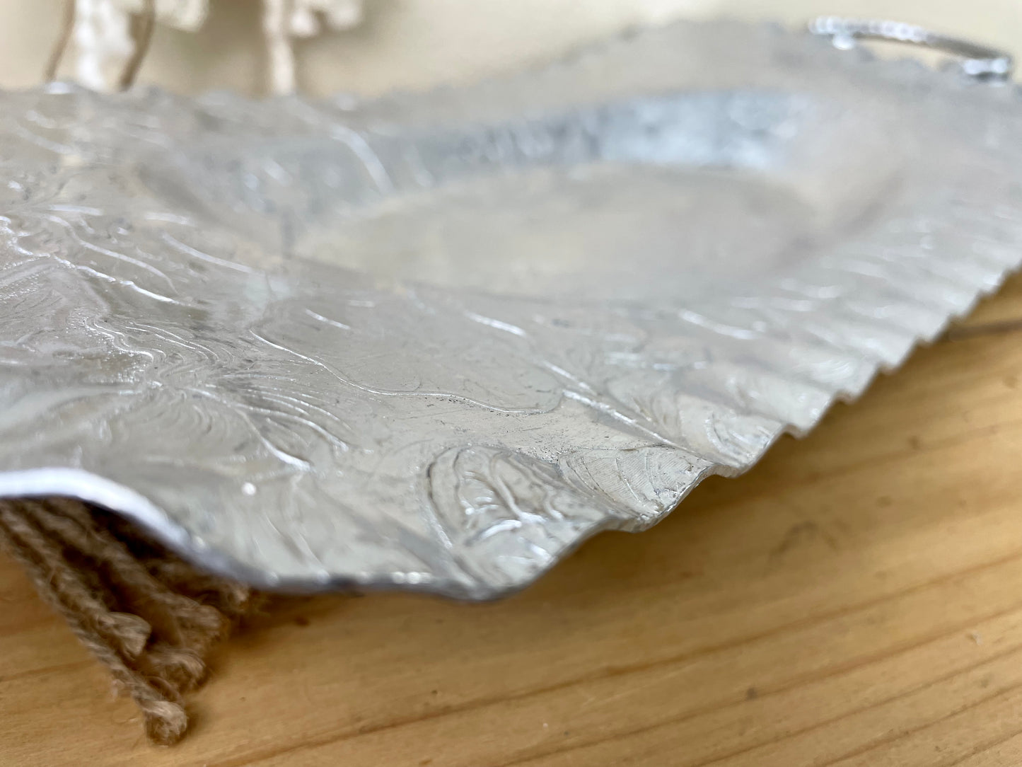 Vintage Hammered Aluminum Tray with Fruit Details