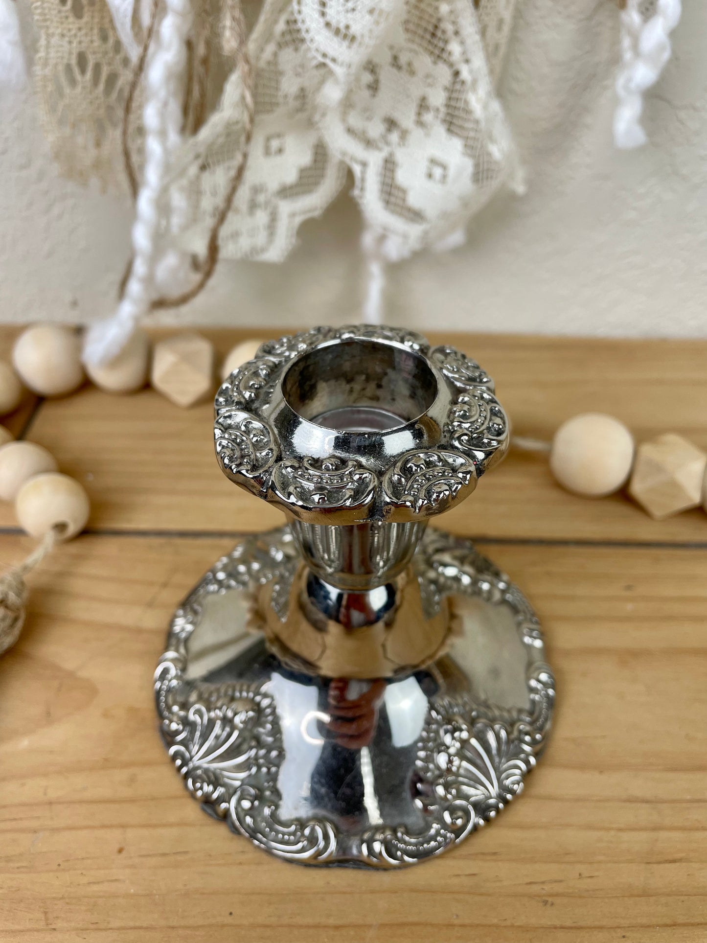 Vintage Baroque Godinger Silver Candle Holder