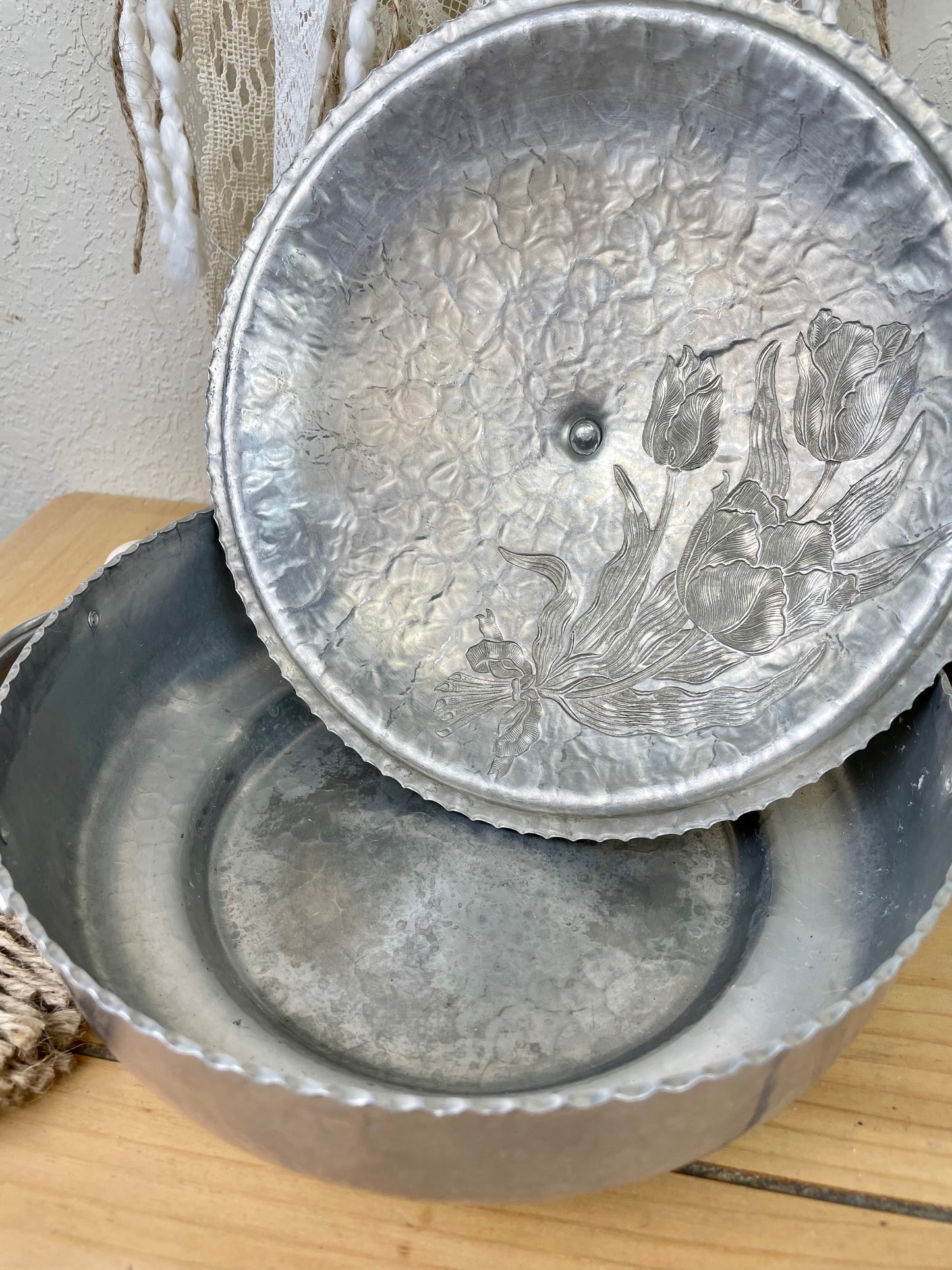 Vintage Rodney Kent Hammered Aluminum Dish with Lid