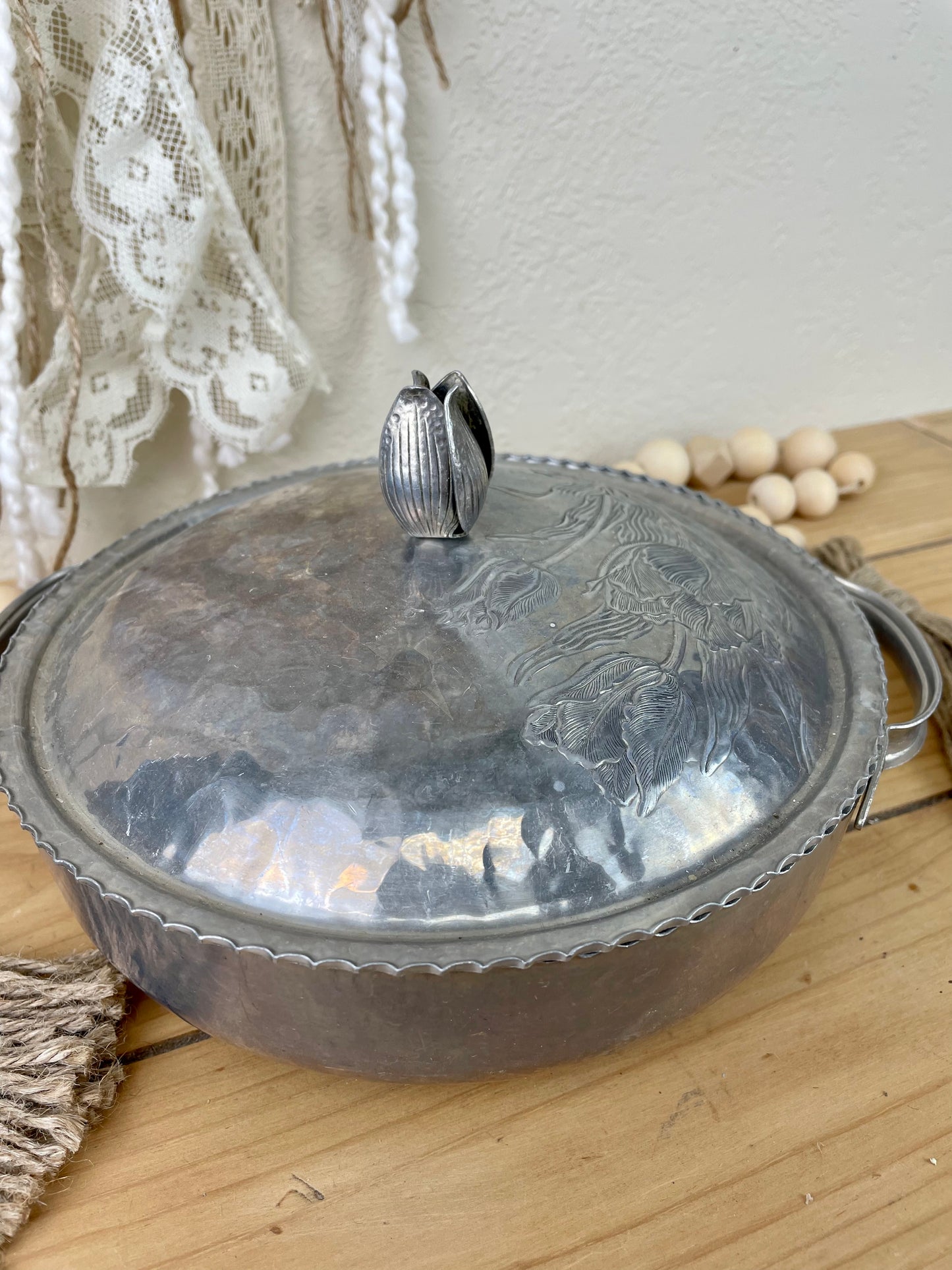 Vintage Rodney Kent Hammered Aluminum Dish with Lid