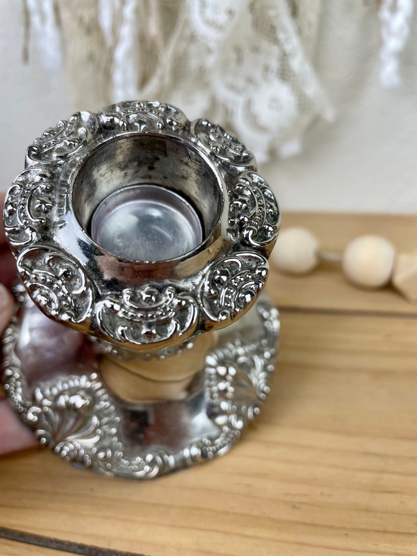Vintage Baroque Godinger Silver Candle Holder