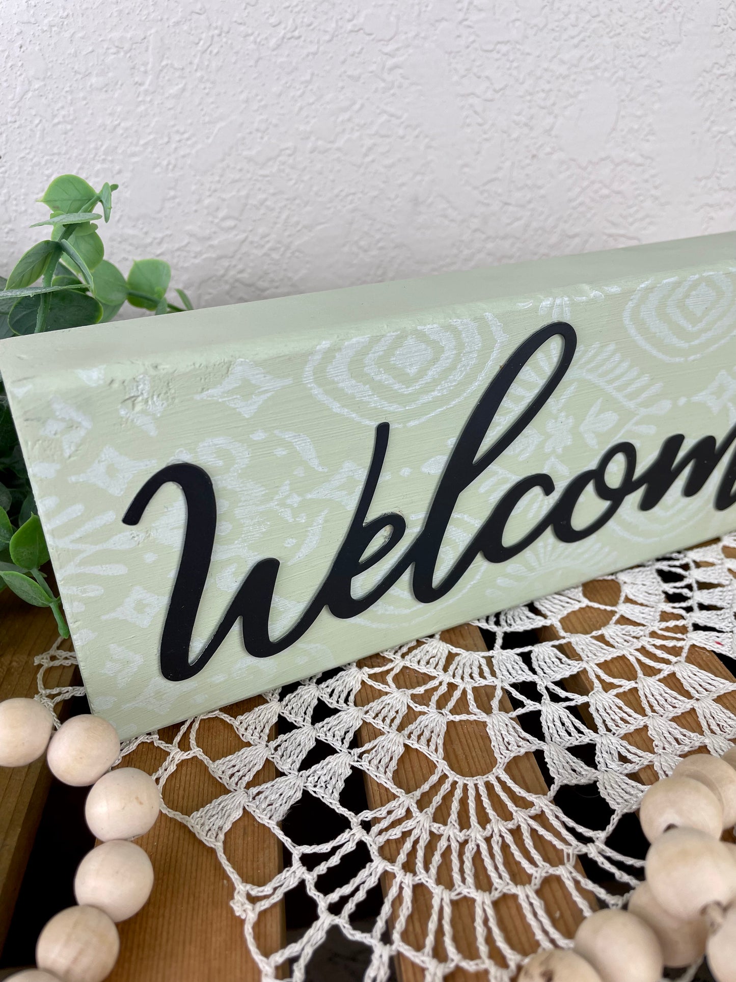 Handmade “Welcome” Shelf Sign