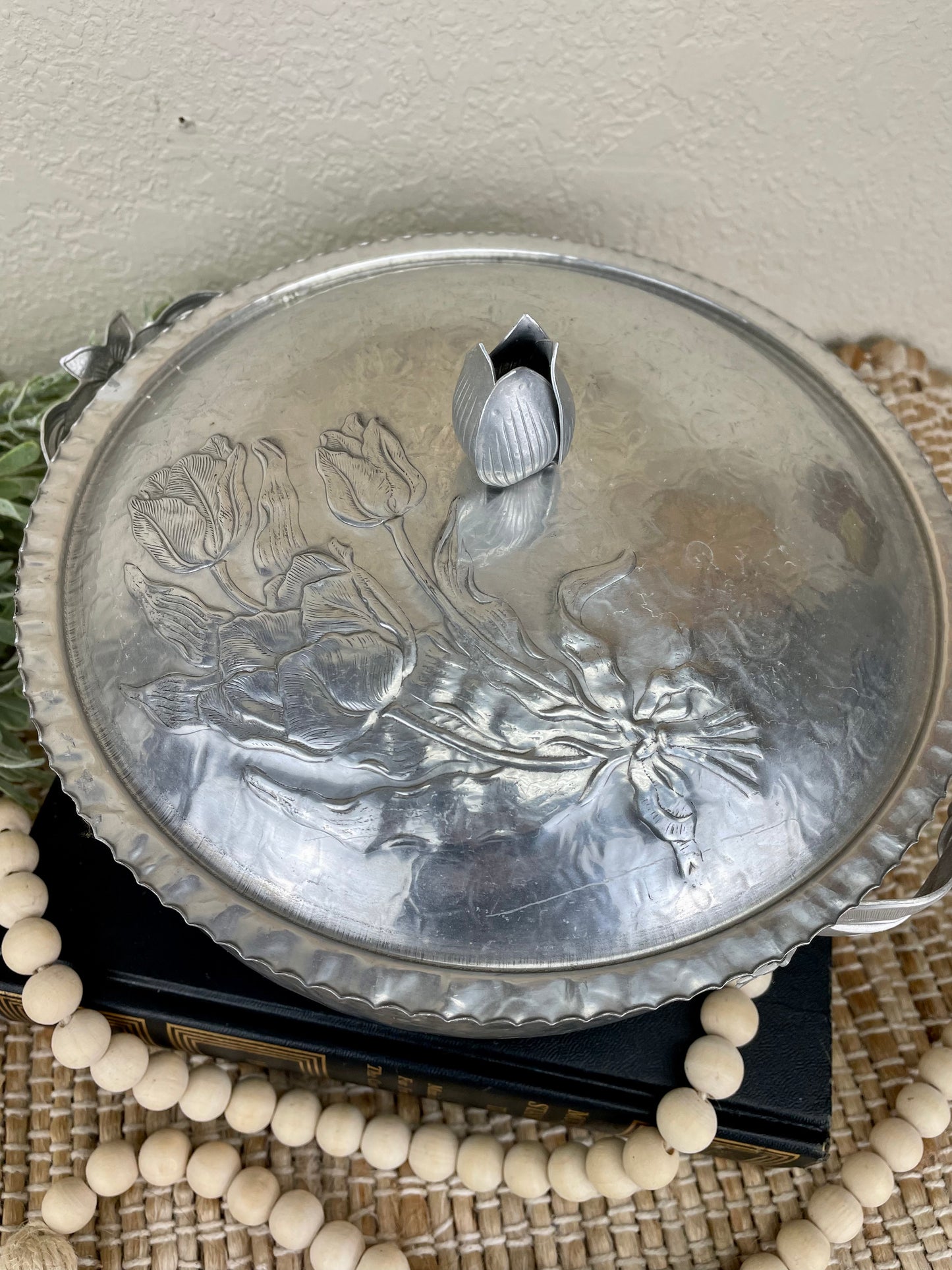 Vintage Hammered Aluminum Dish with Lid