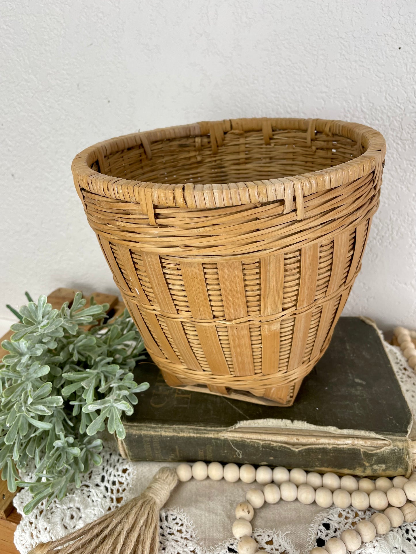 Vintage Medium Wicker Planter Basket