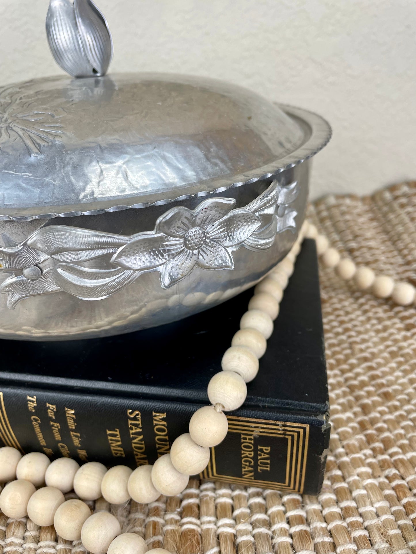 Vintage Hammered Aluminum Dish with Lid