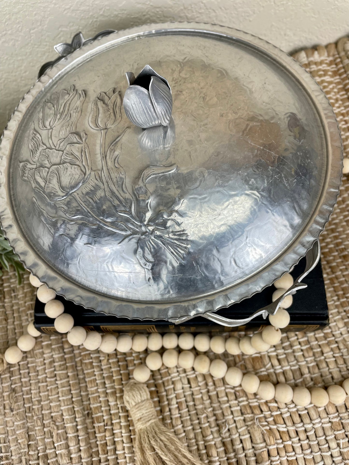 Vintage Hammered Aluminum Dish with Lid
