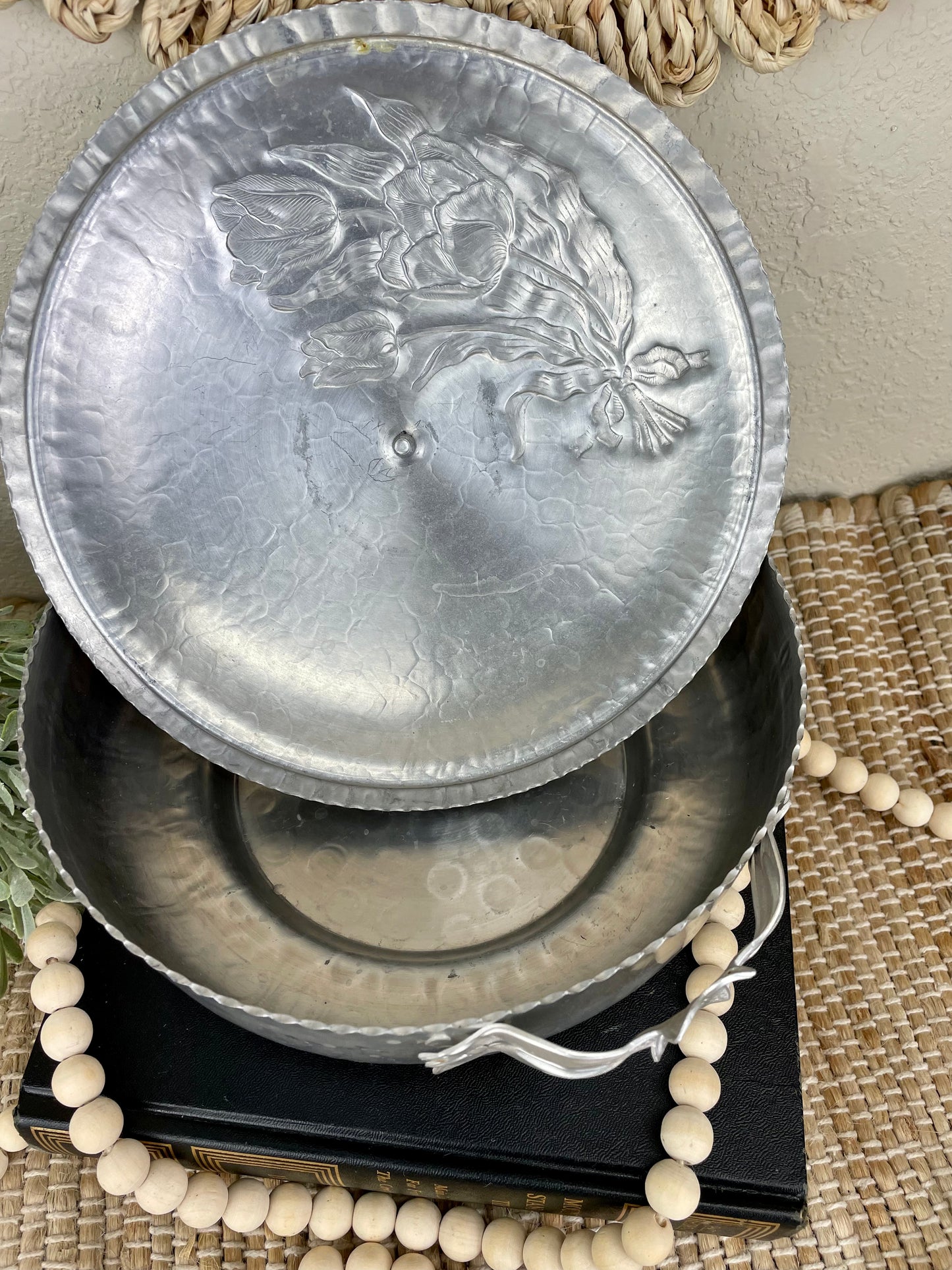 Vintage Hammered Aluminum Dish with Lid
