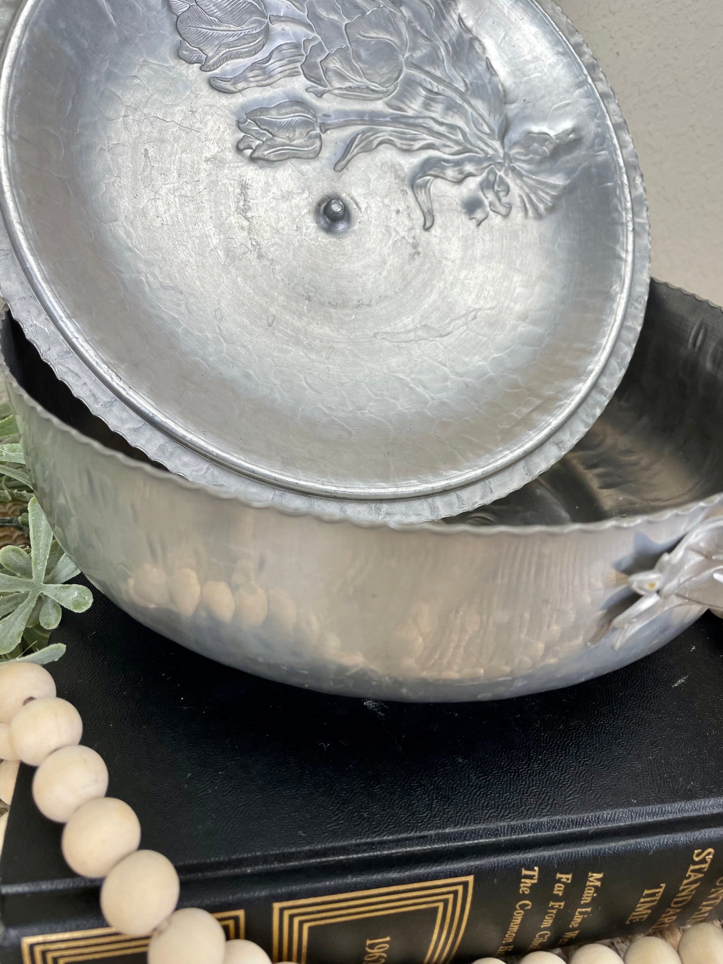 Vintage Hammered Aluminum Dish with Lid