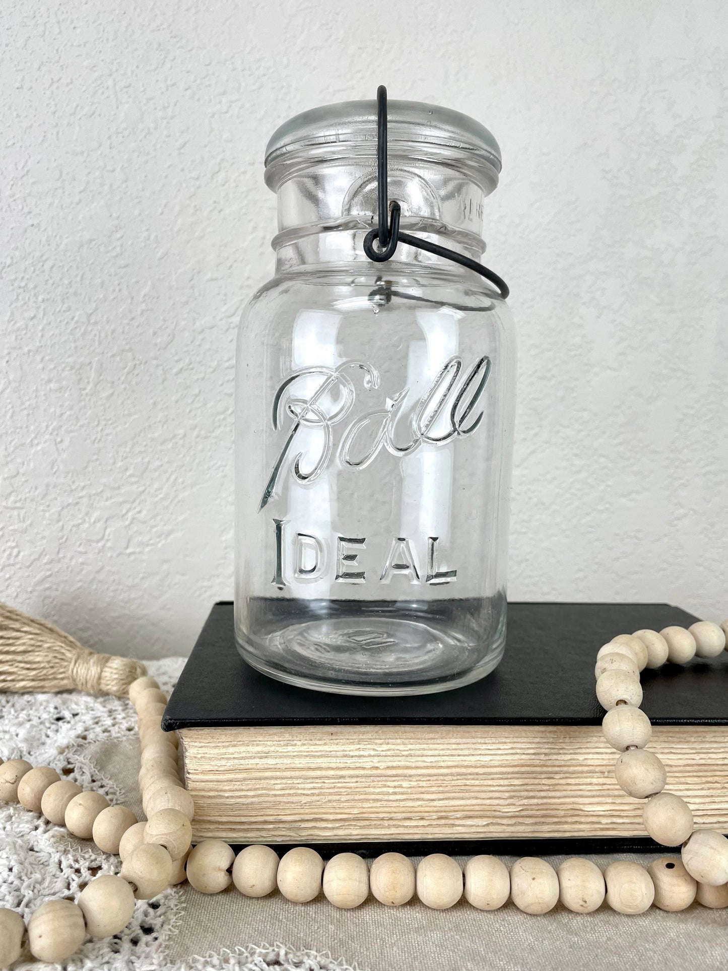 Vintage Clear Ball Jar with Glass Lid