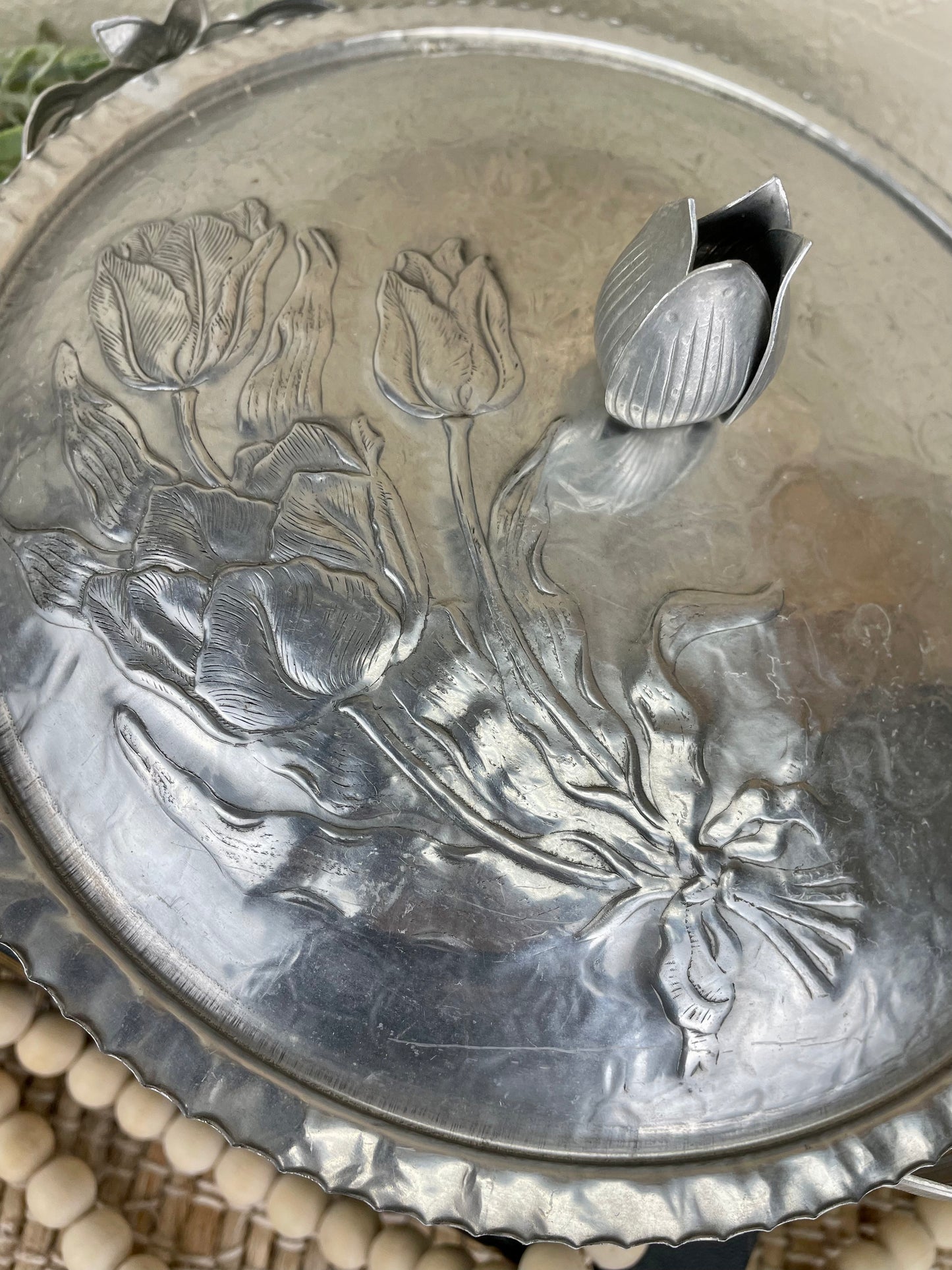 Vintage Hammered Aluminum Dish with Lid