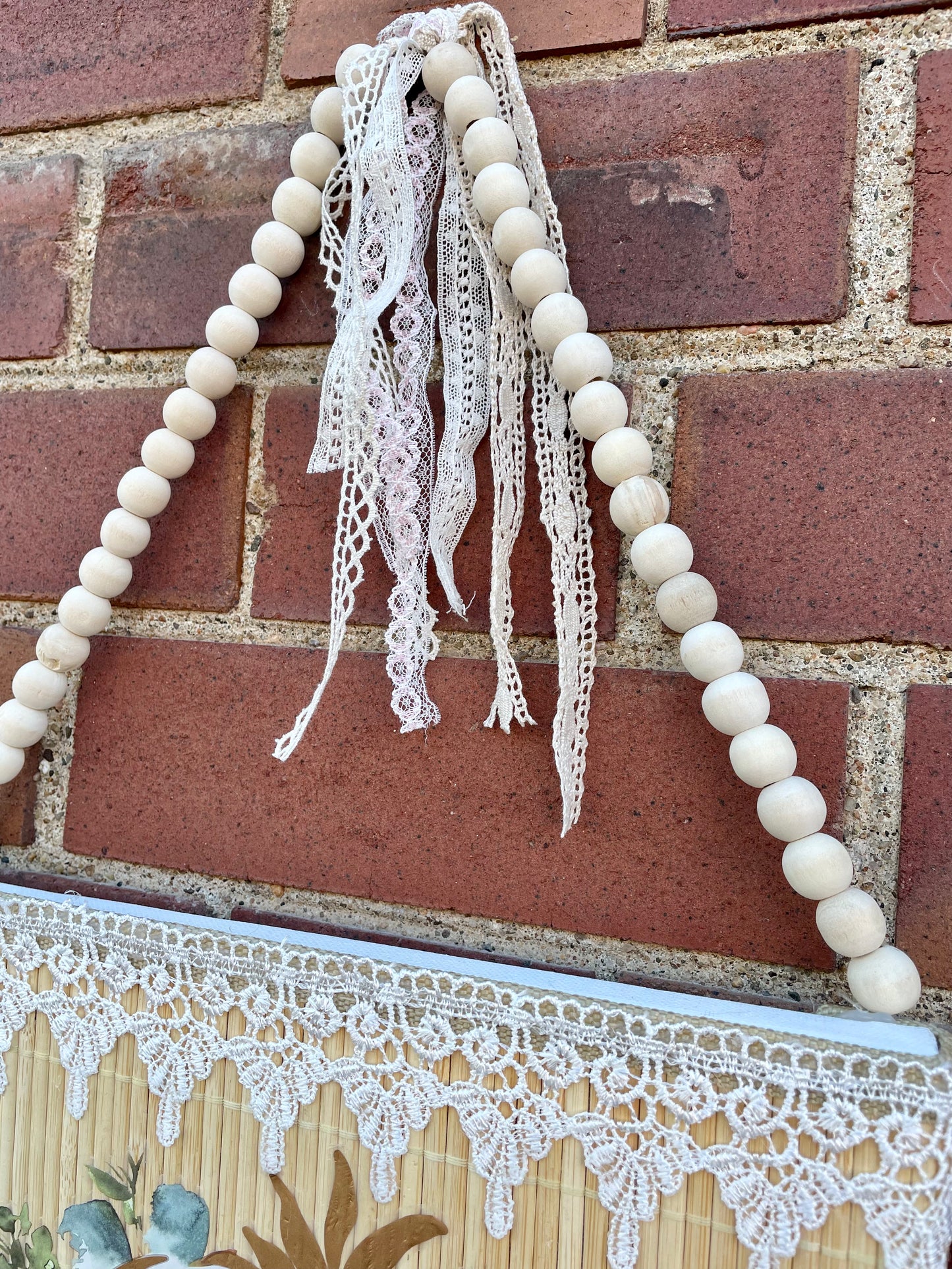 Handmade Boho Wicker Canvas Wall Hanging with Pink Flowers