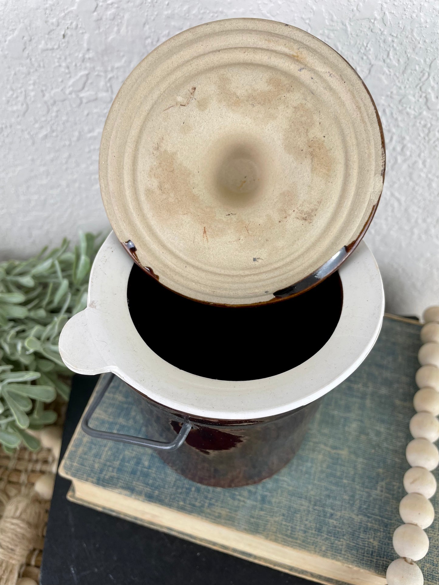 Vintage Brown Stoneware Cheese Crock