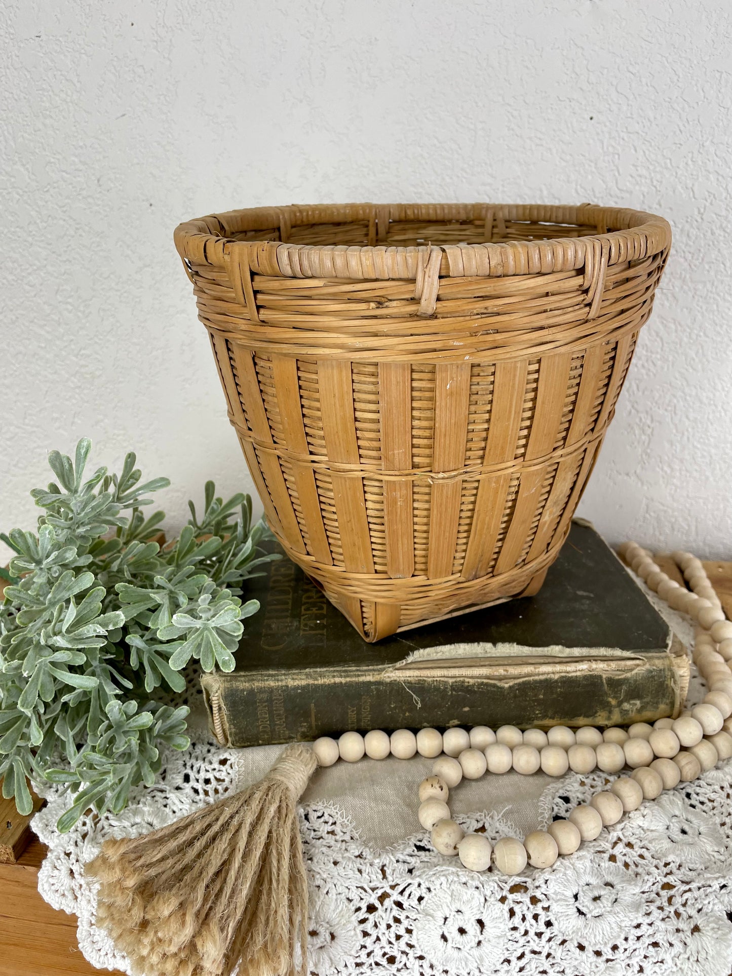 Vintage Medium Wicker Planter Basket