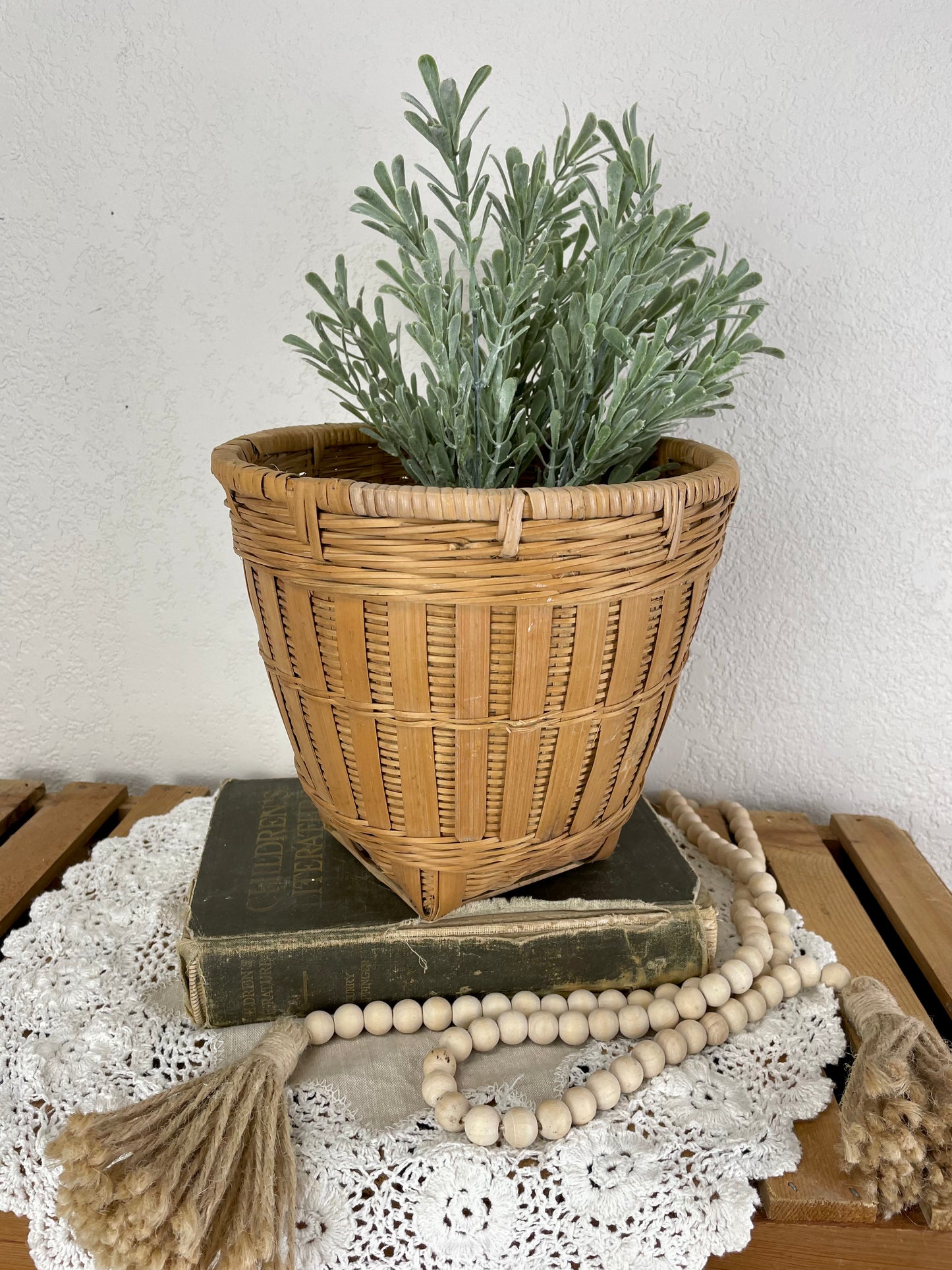 Vintage Medium Wicker Planter Basket