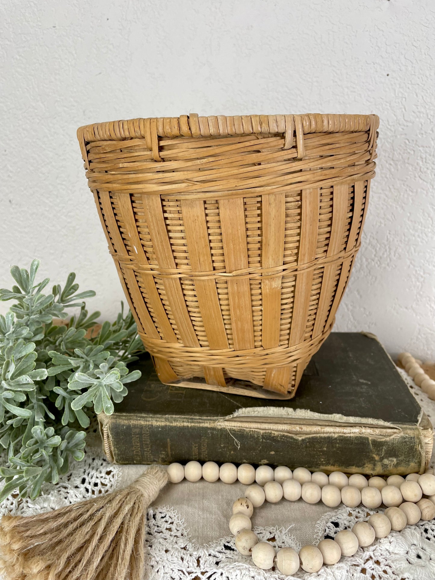 Vintage Medium Wicker Planter Basket