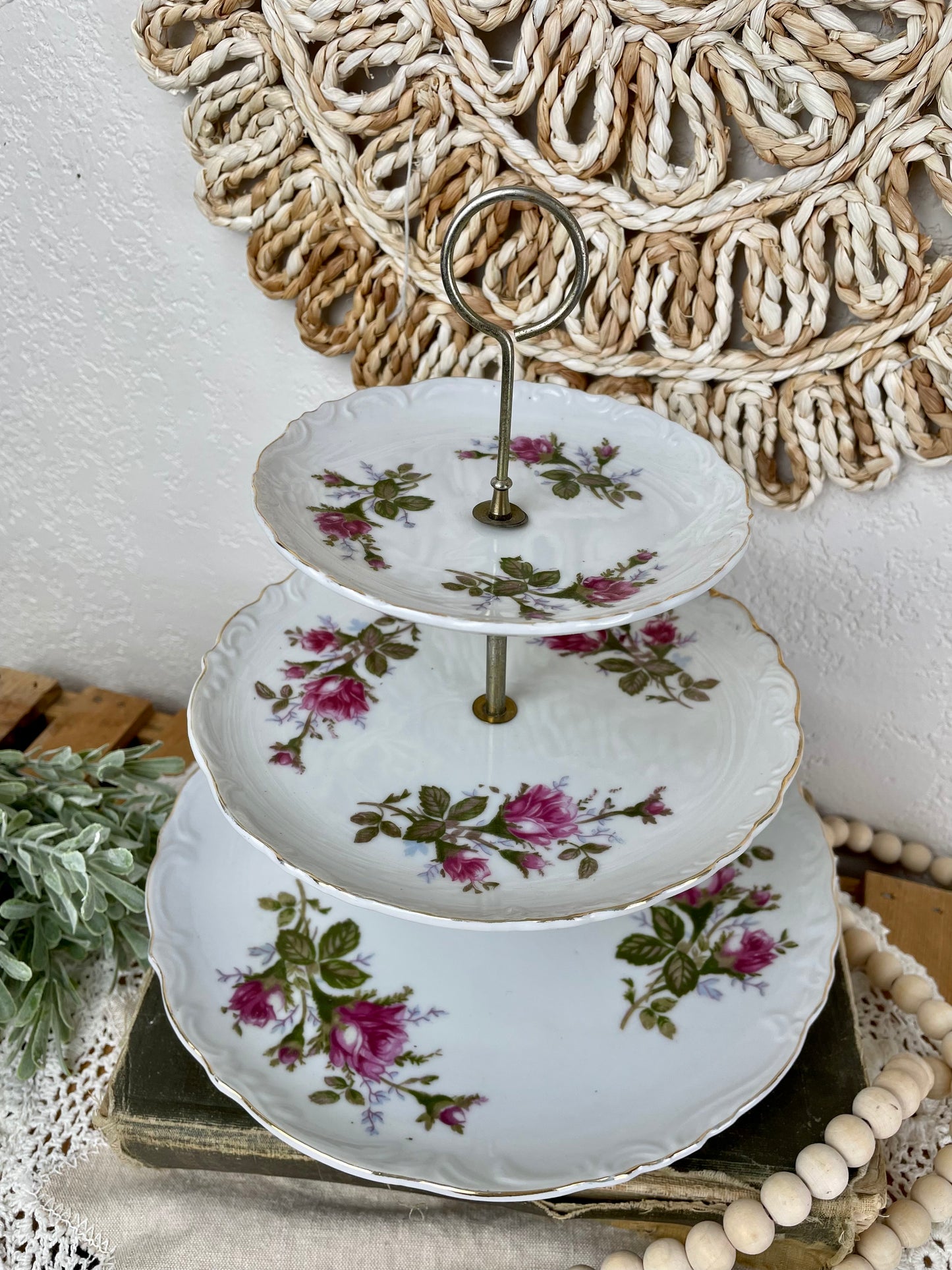 Vintage Porcelain Plate Tiered Tray