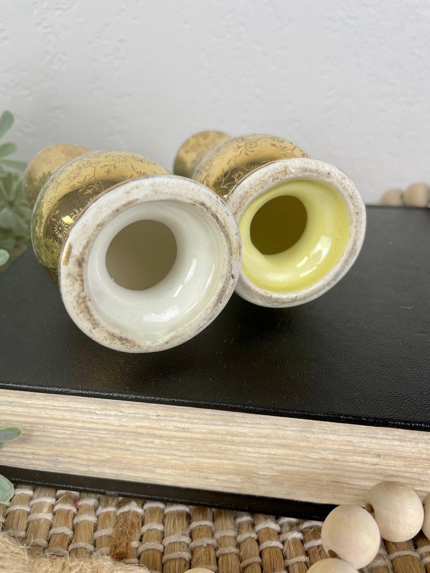 Vintage Ceramic Gold Floral Salt & Pepper Shaker Set