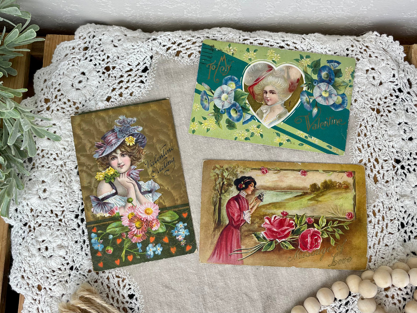 Vintage Victorian Valentines Postcards Set of 3