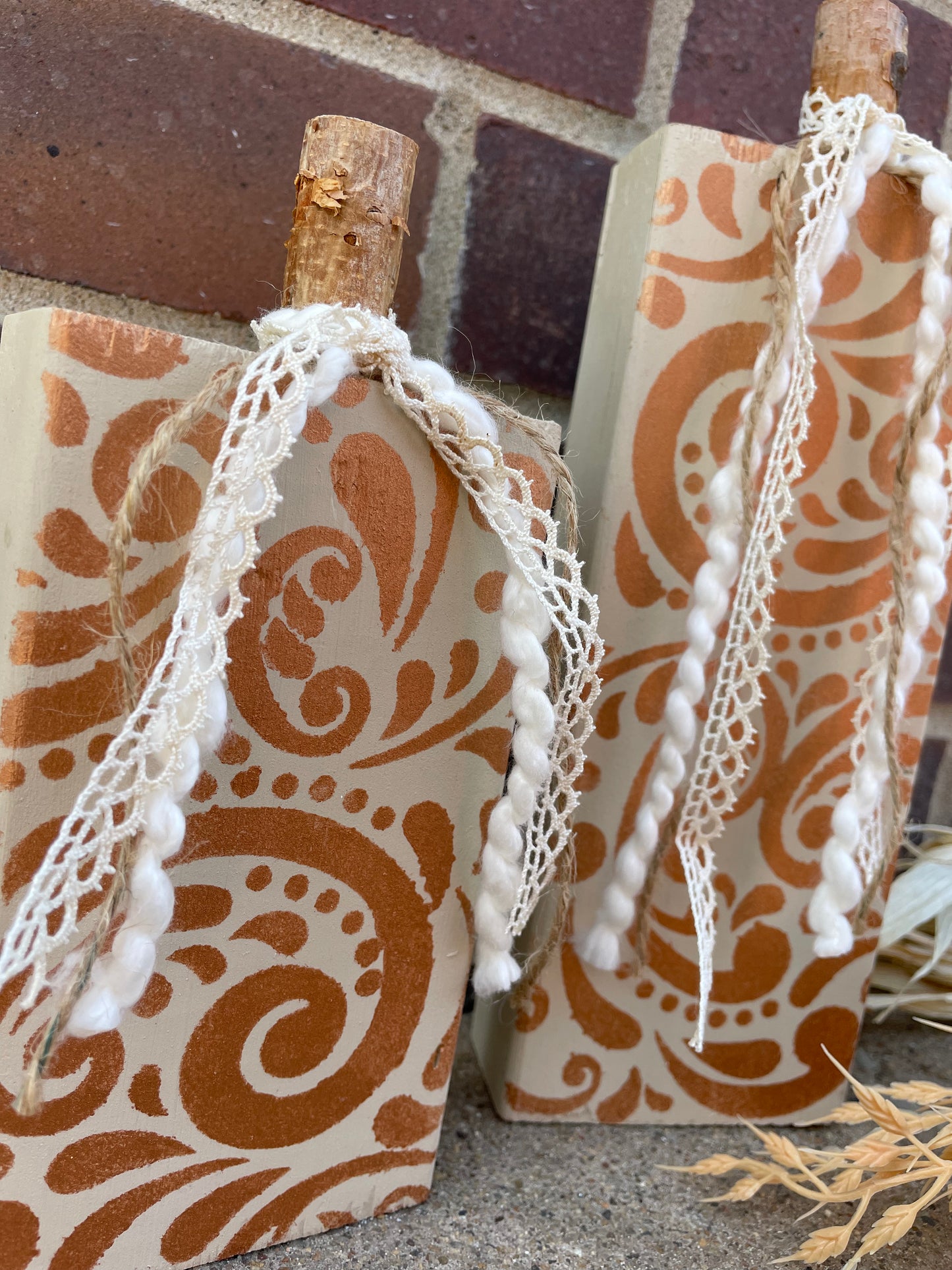 Handmade Reclaimed Light Beige and Metallic Orange Pumpkin Set