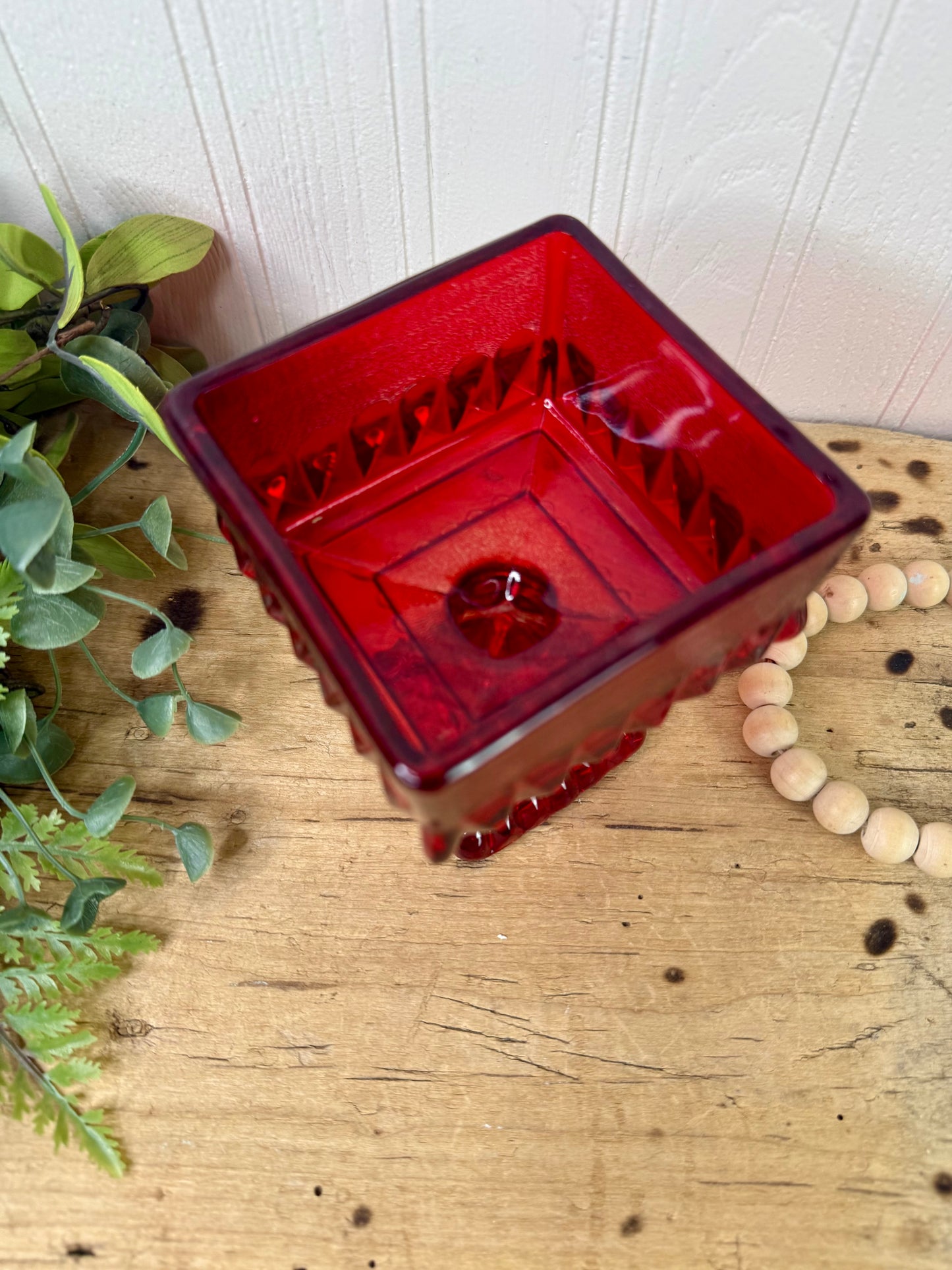 Vintage Jeannette Glass Square Pedestal Wedding Bowl Candy Dish